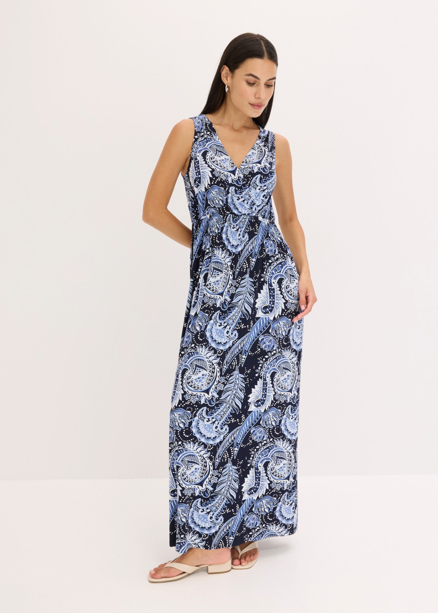 bonprix Maxikleid aus Viskose und Elasthan, ausgestellte Passform, ärmellos