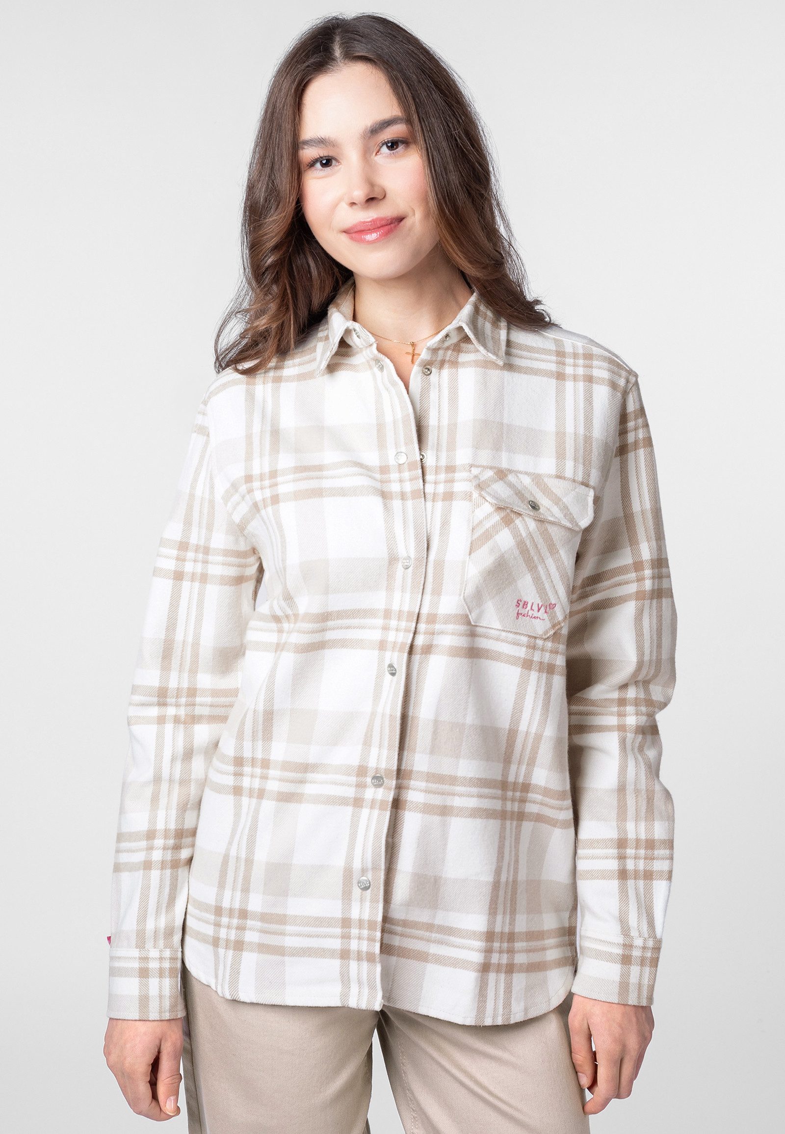 SUBLEVEL Hemdjacke Damen Overshirt Karomuster Oversize Fit, kariert