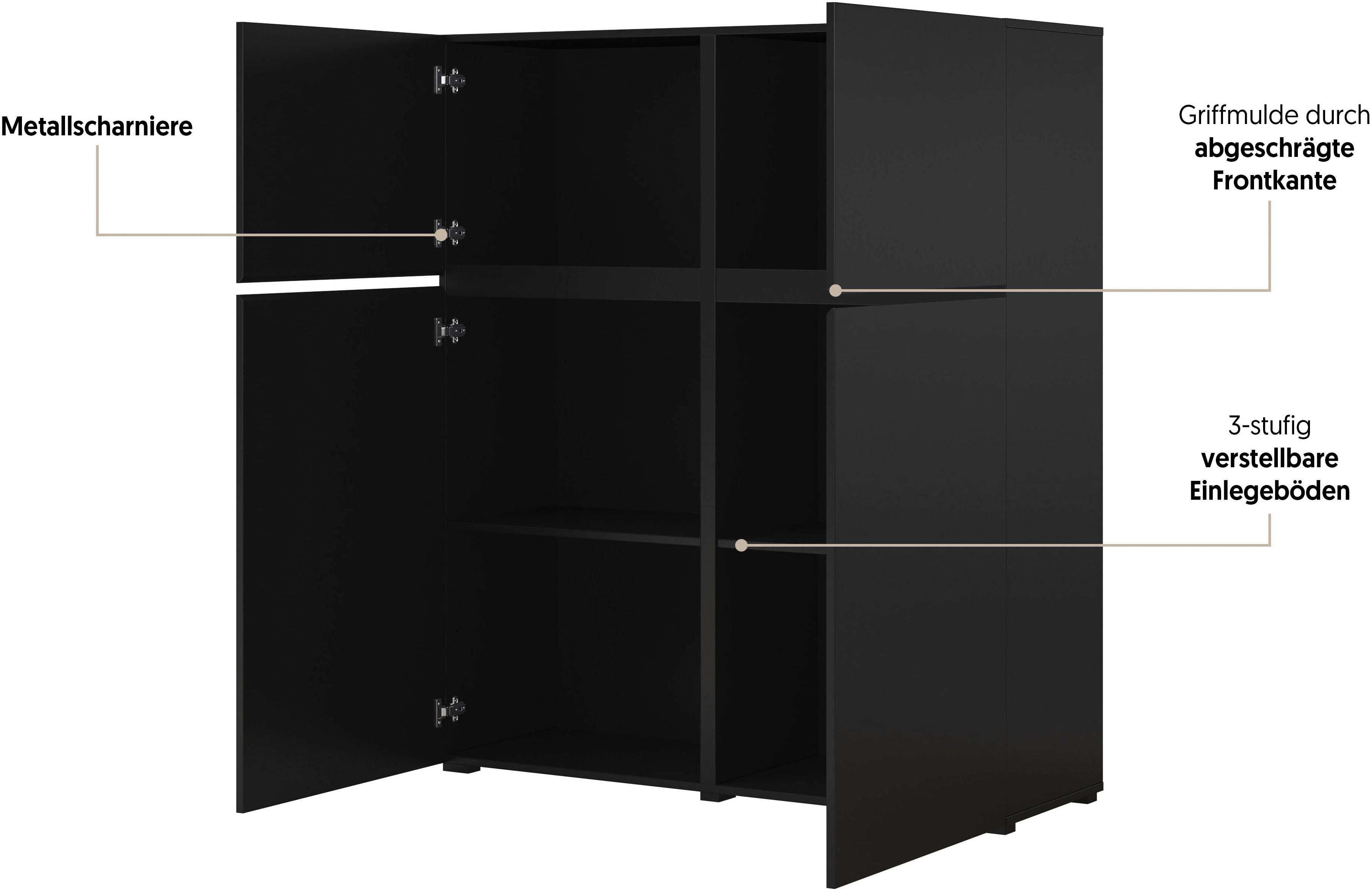 OTTO home Hochkommode Cross,Breite 119,5 cm, moderne grifflose Hochkommode mit 4 Türen, Hochschrank, Höhe 139 cm mit viel Stauraum, Einlegeböden verstellbar