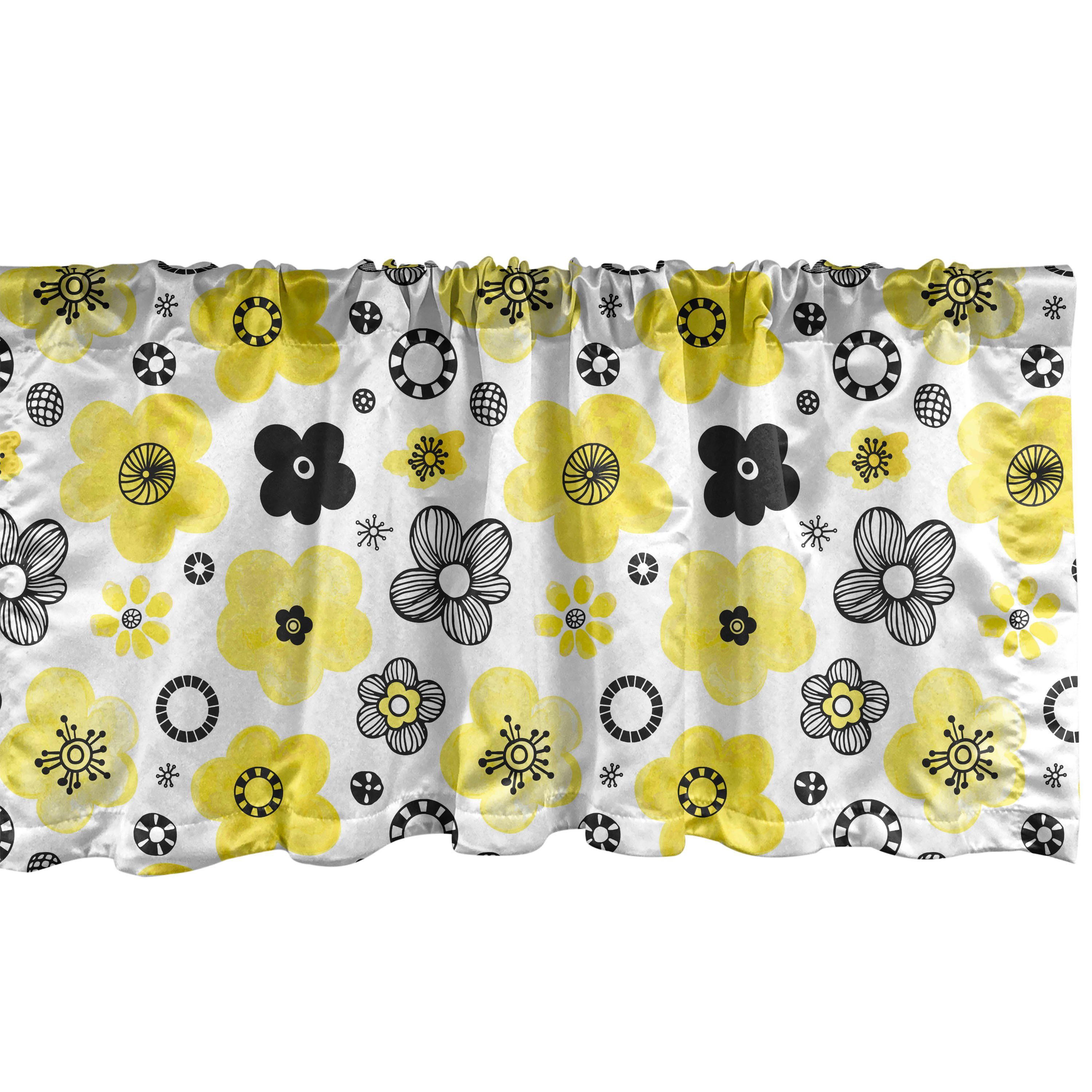 Scheibengardine Vorhang Volant für Küche Schlafzimmer Dekor mit Stangentasche, Abakuhaus, Microfaser, Blumen Bicolor-Frühlings-Blumen