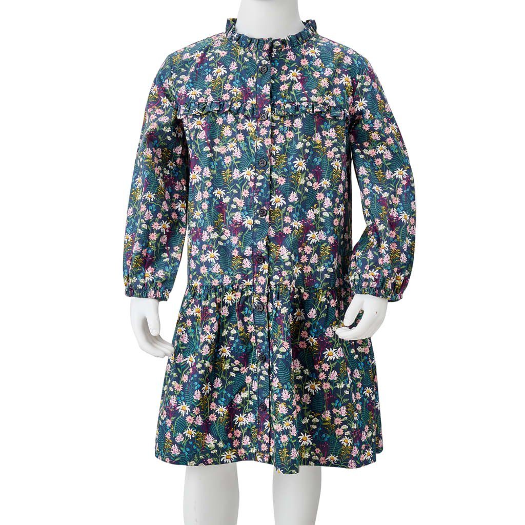 vidaXL A-Linien-Kleid Kinderkleid mit Langen Ärmeln Dunkelblau 140