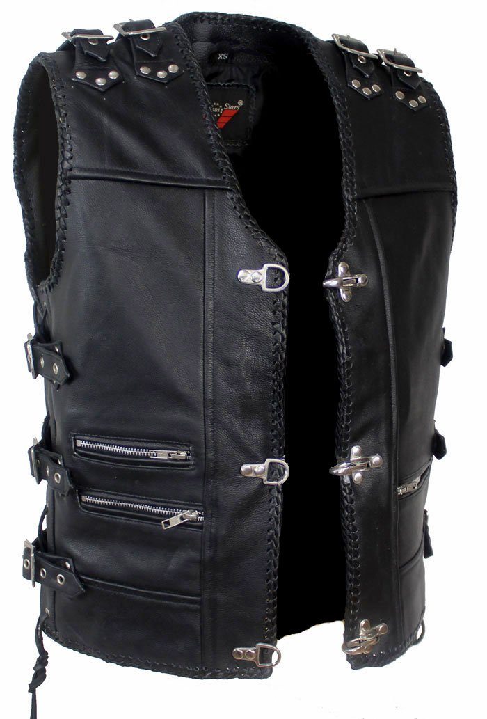 Alpha Speeds Motorradweste Herren Motorrad Kutte Biker Weste Lederweste Sch günstig online kaufen