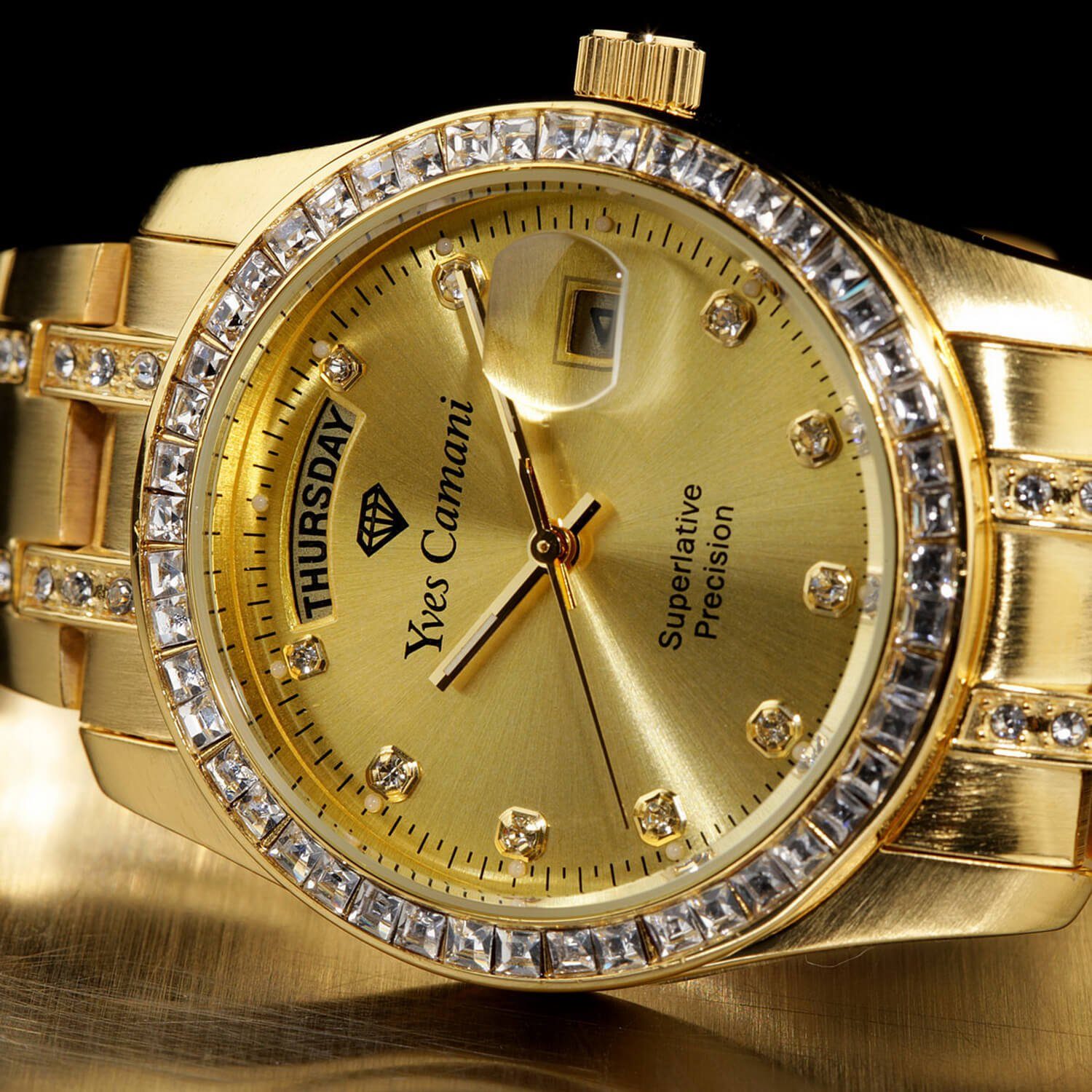 Yves Camani Quarzuhr AURON, Kratzfeste Mineralglas, 3 ATM, funktionaler Datumsanzeige