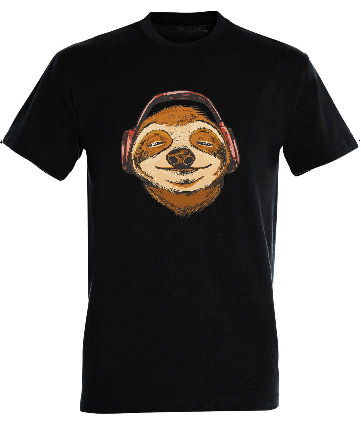 T-Shirt Herren Print Shirt - Cooles Faultier mit Kopfhörern