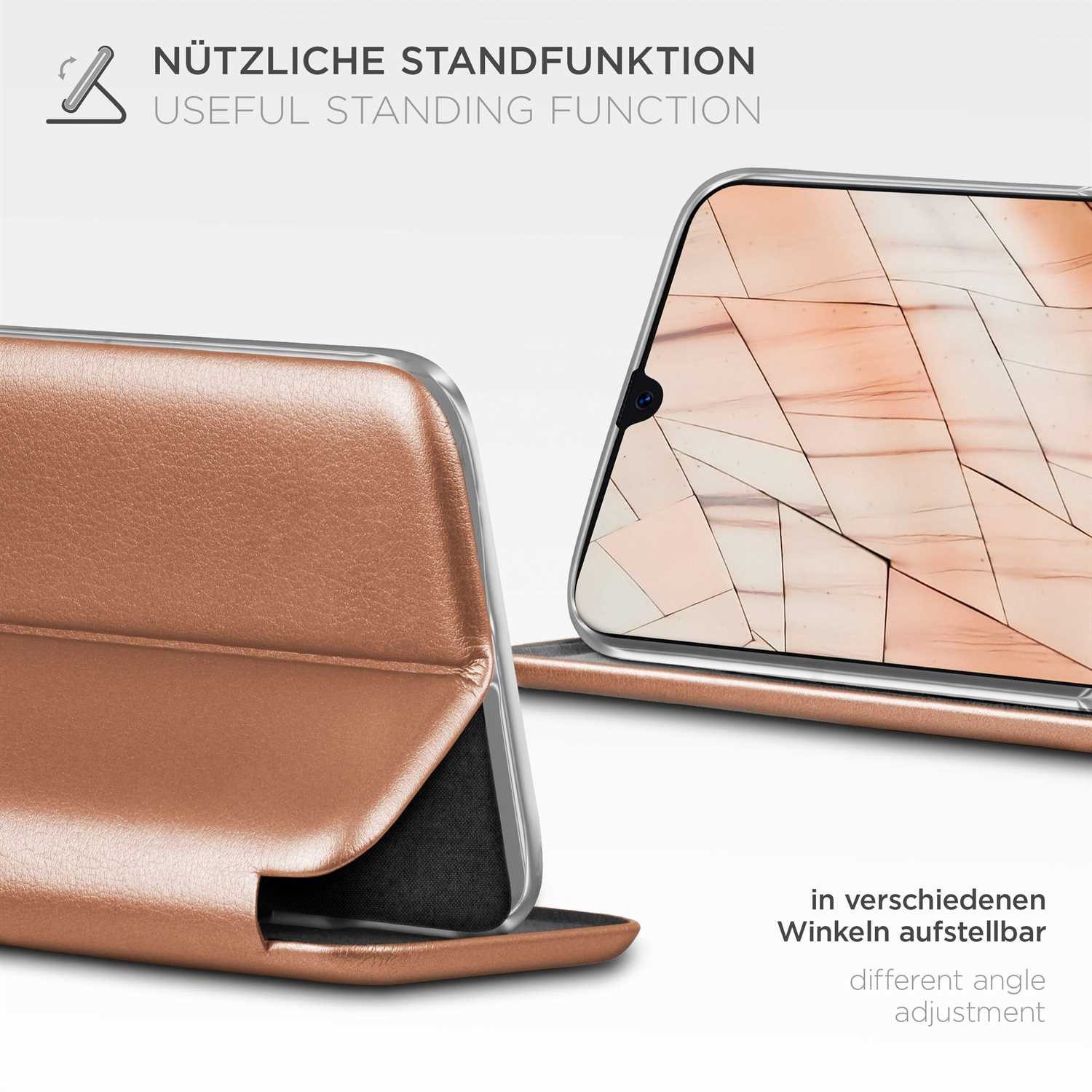 ONEFLOW Handyhülle für Samsung Galaxy A50 Premium Hülle Business Cover Rosa 6,4 Zoll, 360 Grad Schutzhülle Flip Case Etui Klapphülle Dünn Leder Handy Tasche
