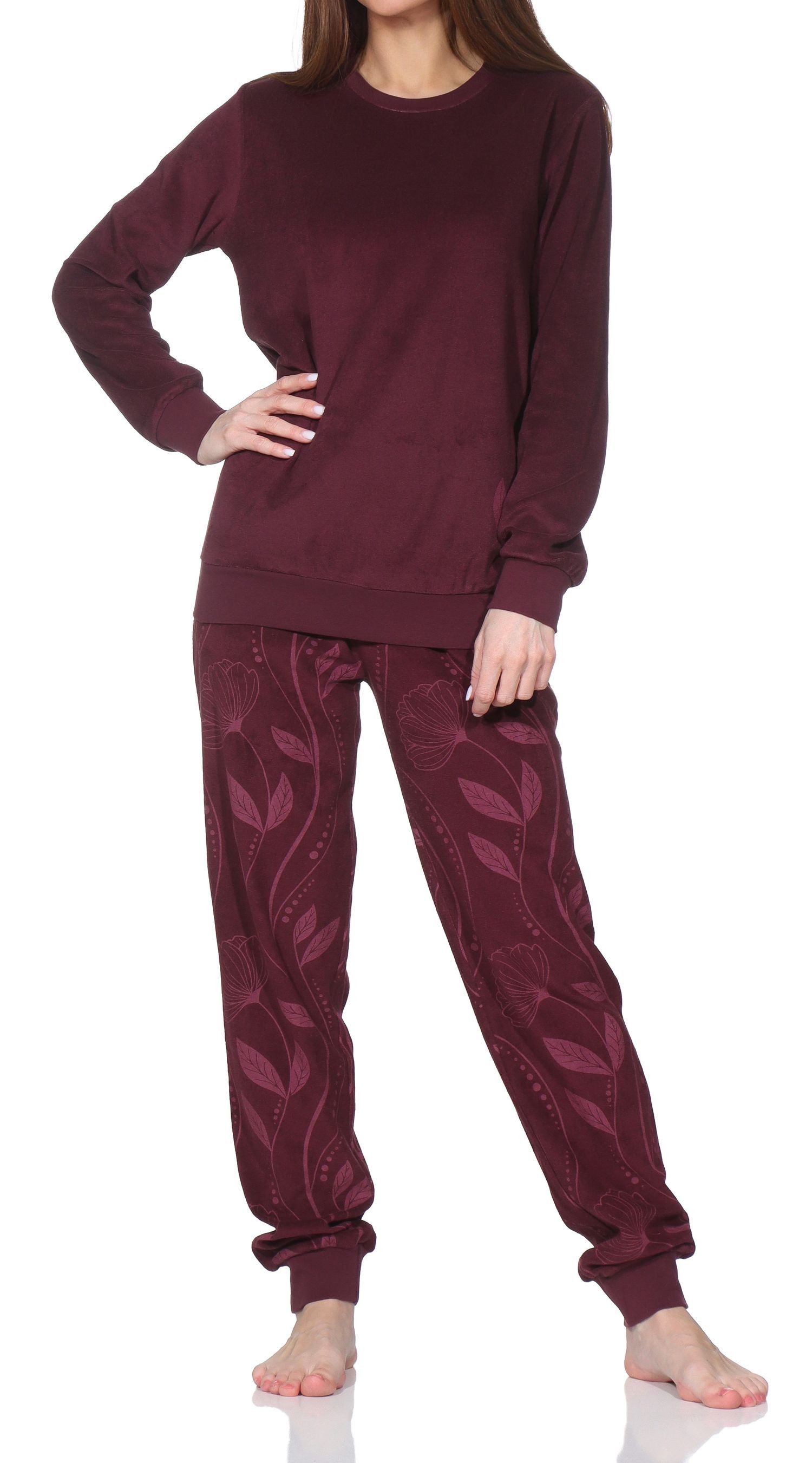 Normann Pyjama Normann Damen Frottee Schlafanzug lang mit Bündchen in edler Optik – Bild 3 von 5