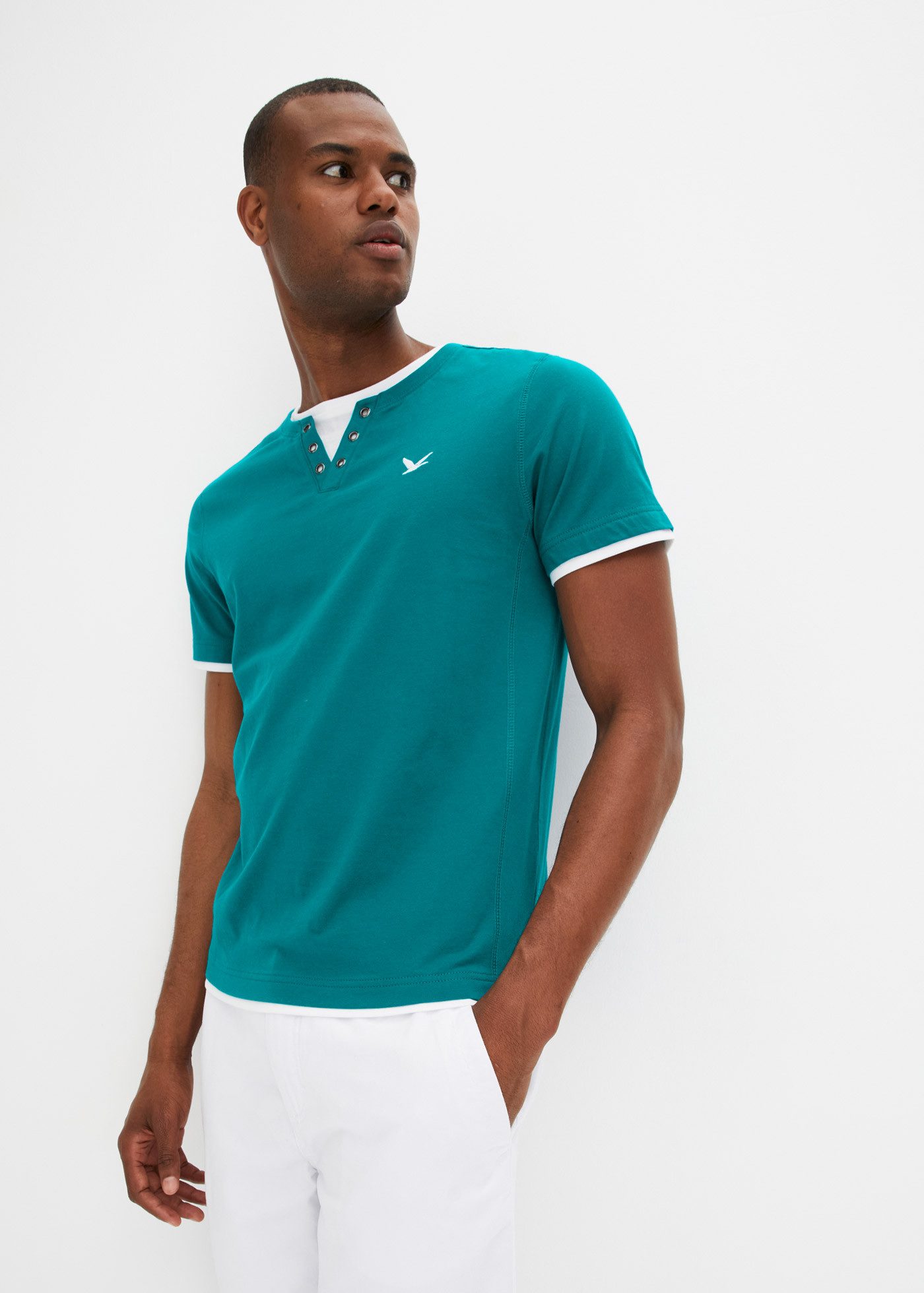 bonprix 2-in-1-Shirt (Packung, 2-tlg., 2) cooler Lagen-Look im Henley-Stil günstig online kaufen