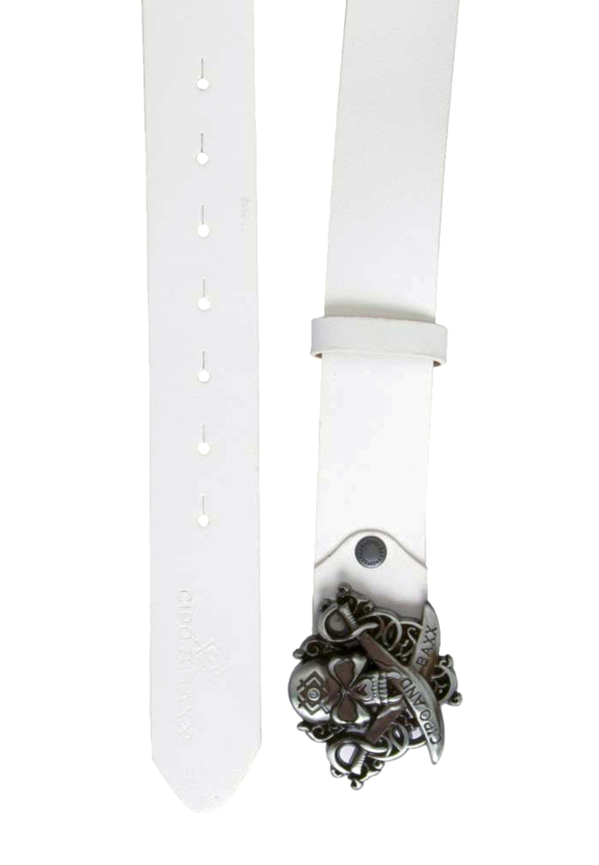 Cipo Totenkopfschnalle Ledergürtel mit cooler weiß & Baxx