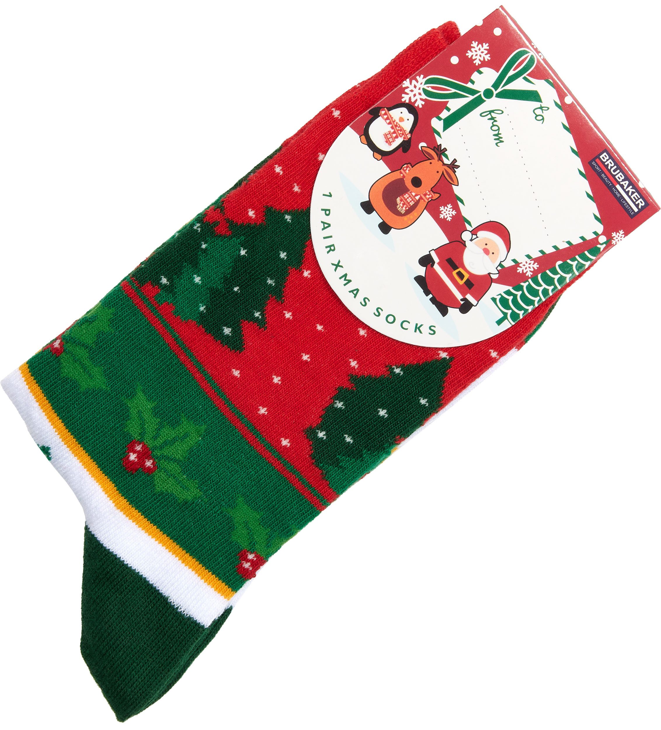 BRUBAKER Socken 3 Paar Weihnachtssocken - für Damen und Herren (Lustige Socken mit Weihnachtsmotiven, 3-Paar, Weihnachtsbaum Muster Beige, Rot und Blau) - Baumwolle - Geschenk Weihnachten - EU 35-40 & EU 41-45