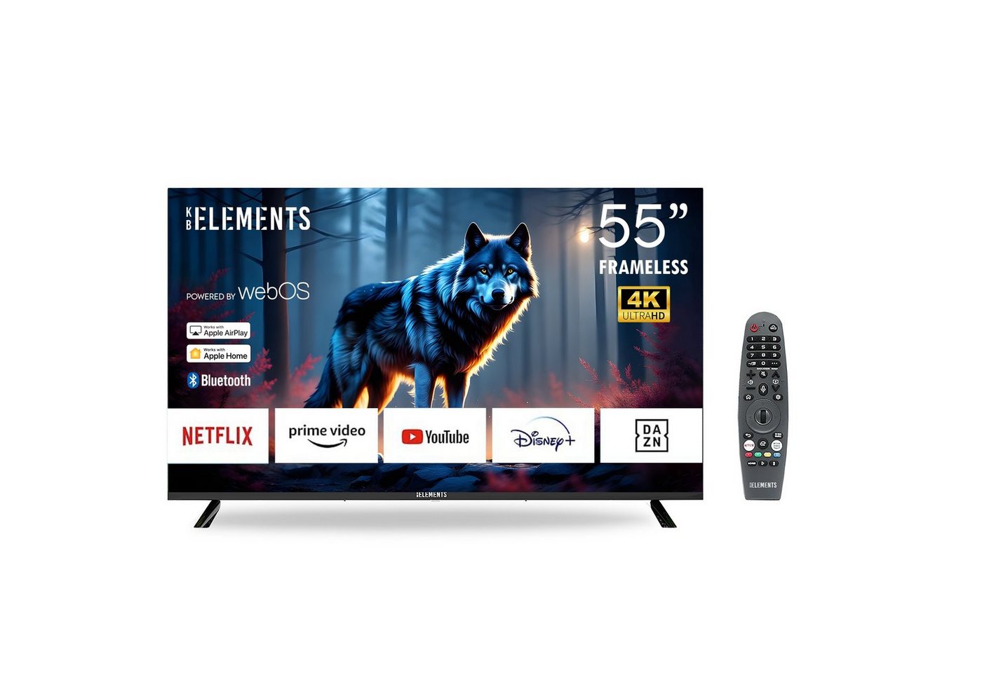 KB Elements ELT55WB5DE LED-Fernseher (139,00 cm/55 Zoll, 4K Ultra HD, Smart-TV, webOS, 4K, webOS, Frameless, Apple Airplay, Apple Home) schwarz ! RABATT: 35.06% KB Elements ELT55WB5DE LED-Fernseher (139,00 cm/55 Zoll, 4K Ultra HD, Smart-TV, webOS, 4K, webOS, Frameless, Apple Airplay, Apple Home) schwarz ! RABATT: 35.06%