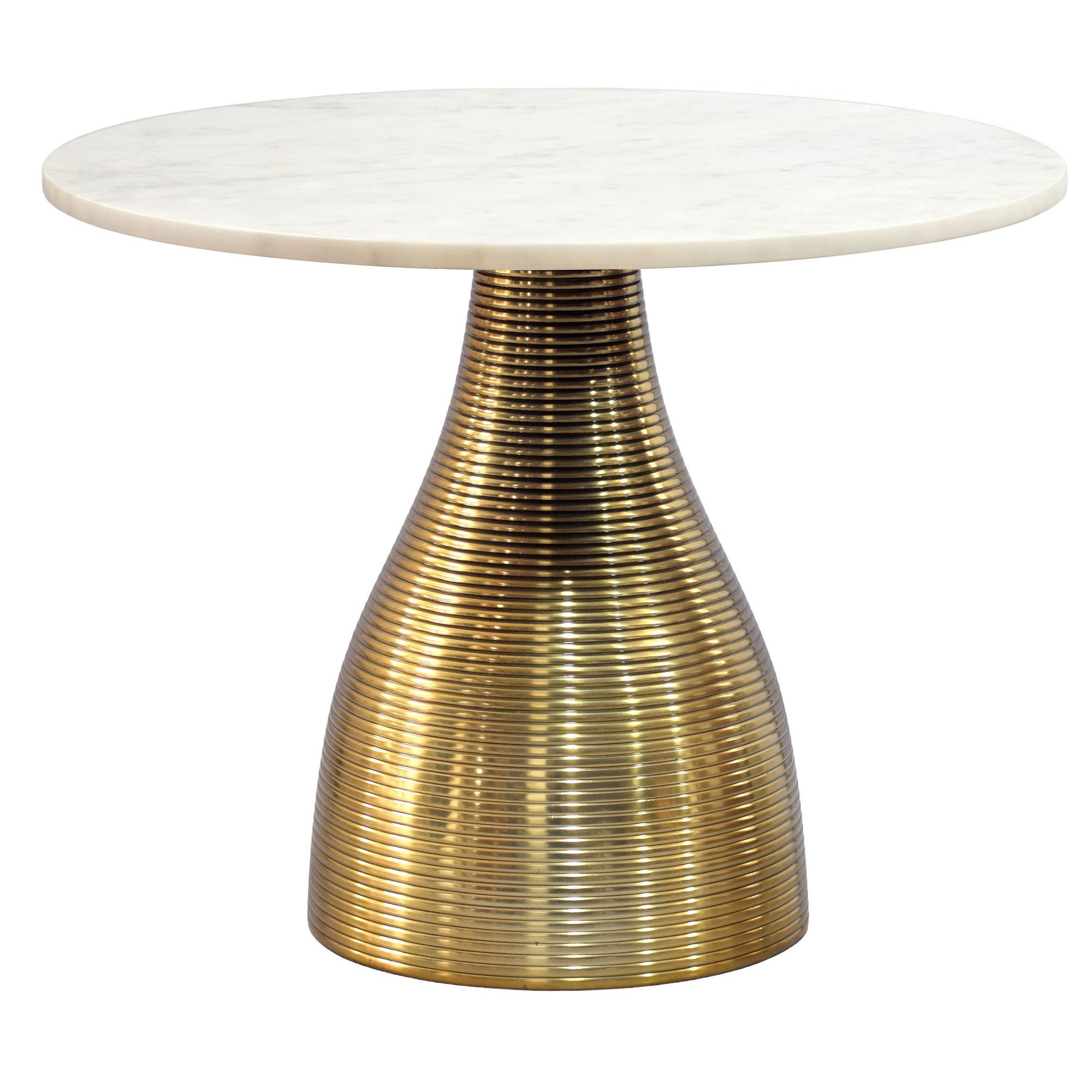 Wohnling Couchtisch WL7.516 60cm Marmor Platte weiß Wohnzimmertisch Beistelltisch Rund (Extravaganter Tisch in markanter Rillenoptik), Glatte Marmorplatte auf goldenem Aluminium