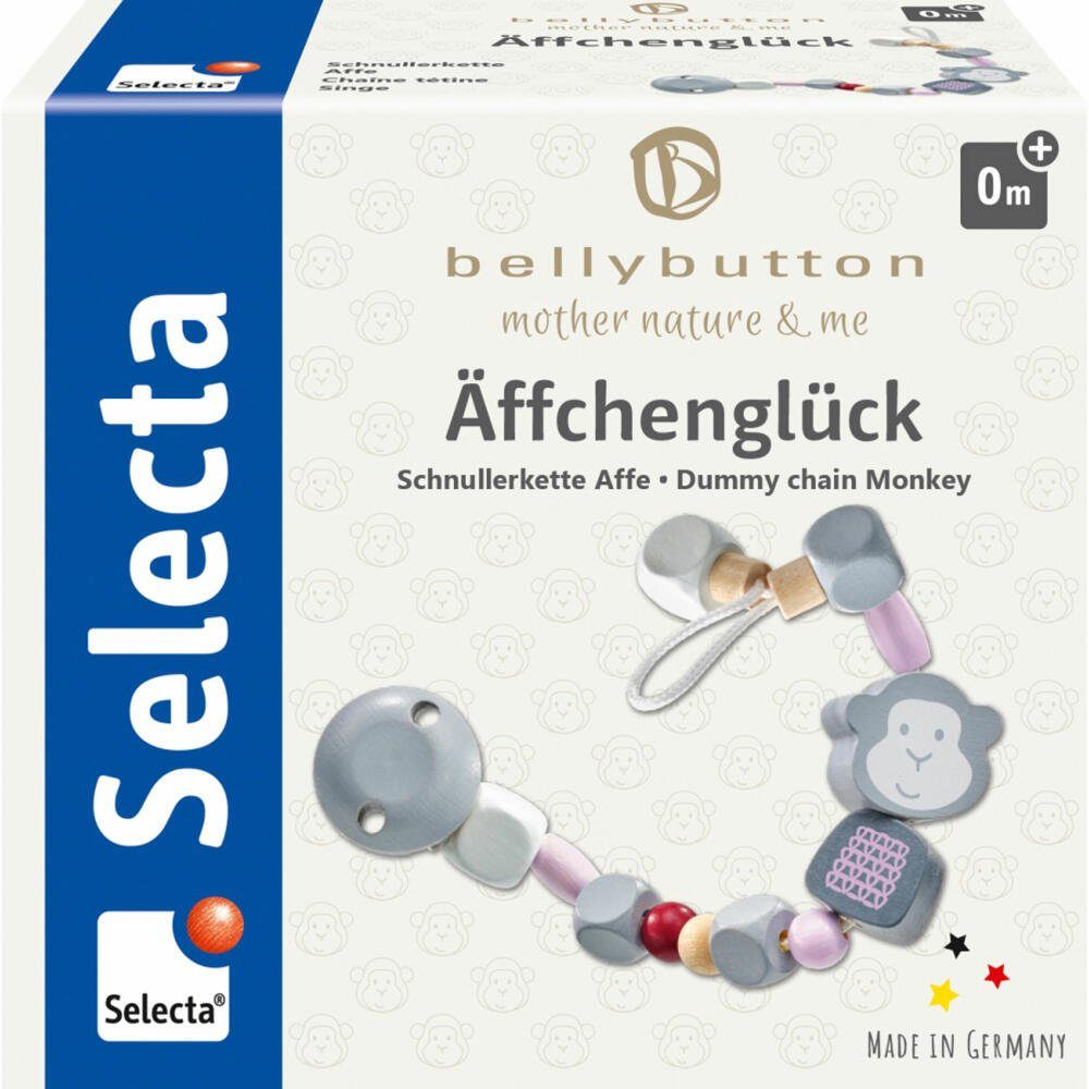 Selecta Schnullerbefestigung bellybutton Äffchenglück Schnullerkette Rosa