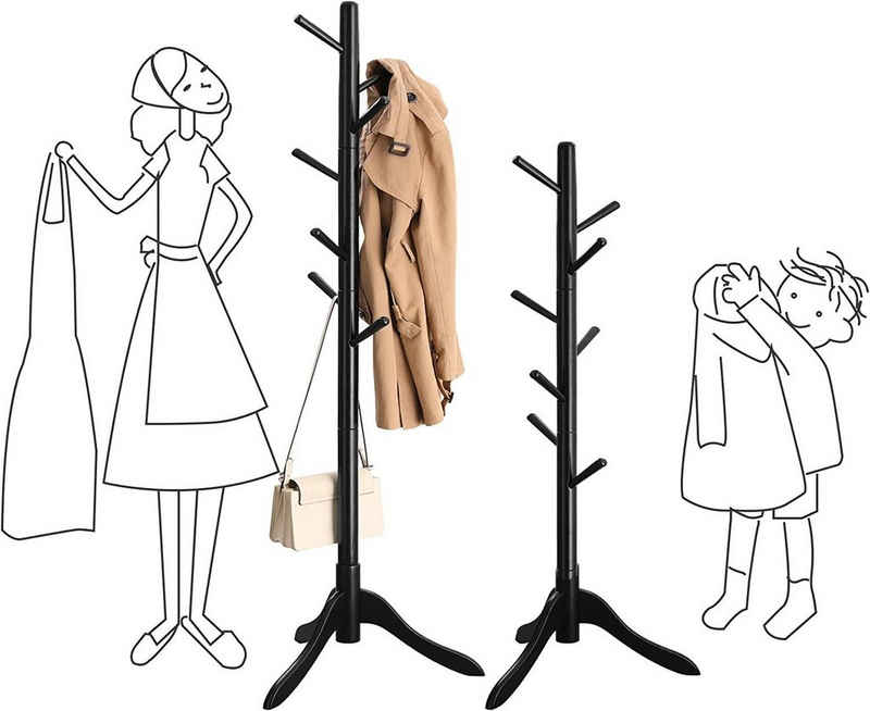 VASAGLE Garderobenständer Kleiderständer, aus Massivholz, Baumform, mit 8 Haken