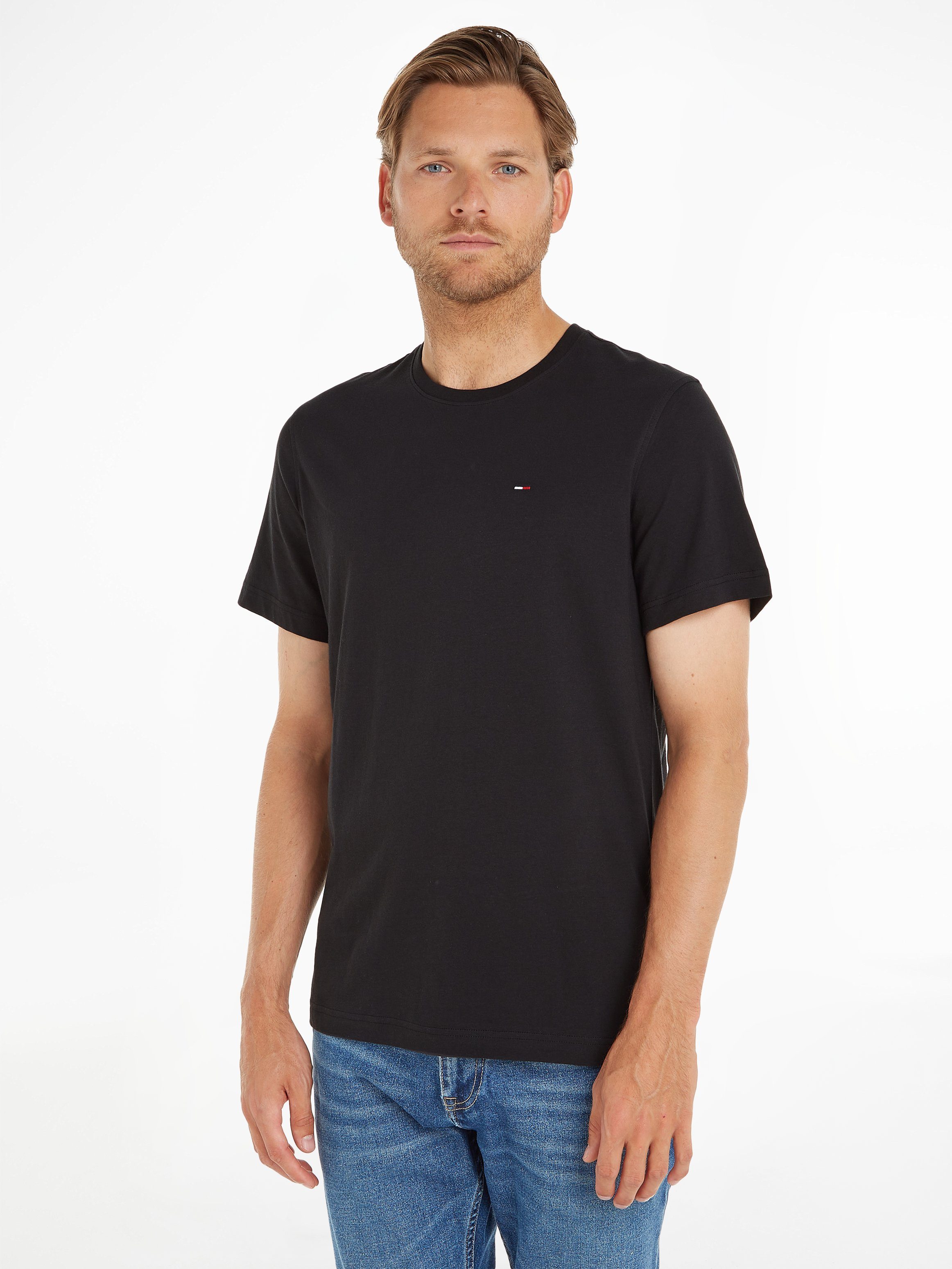 Tommy Jeans T-Shirt TJM ESSENTIAL SOLID TEE Regular Fit mit Rundhalsausschnitt und dezenter Logo-Flag TOMMY BLACK