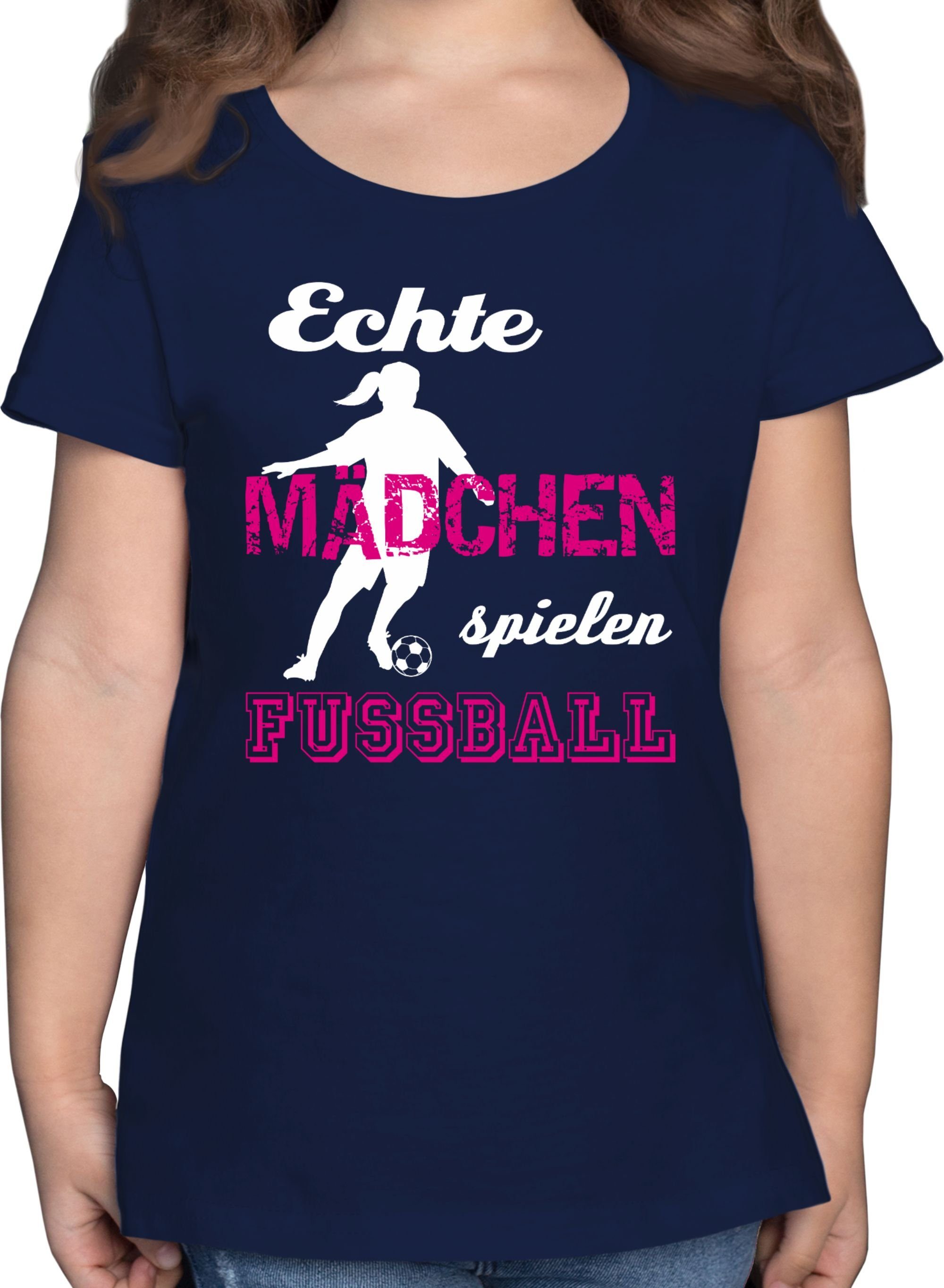 Shirtracer T-Shirt Echte Mädchen spielen Fußball Kinder Sport Kleidung 2 Dunkelblau