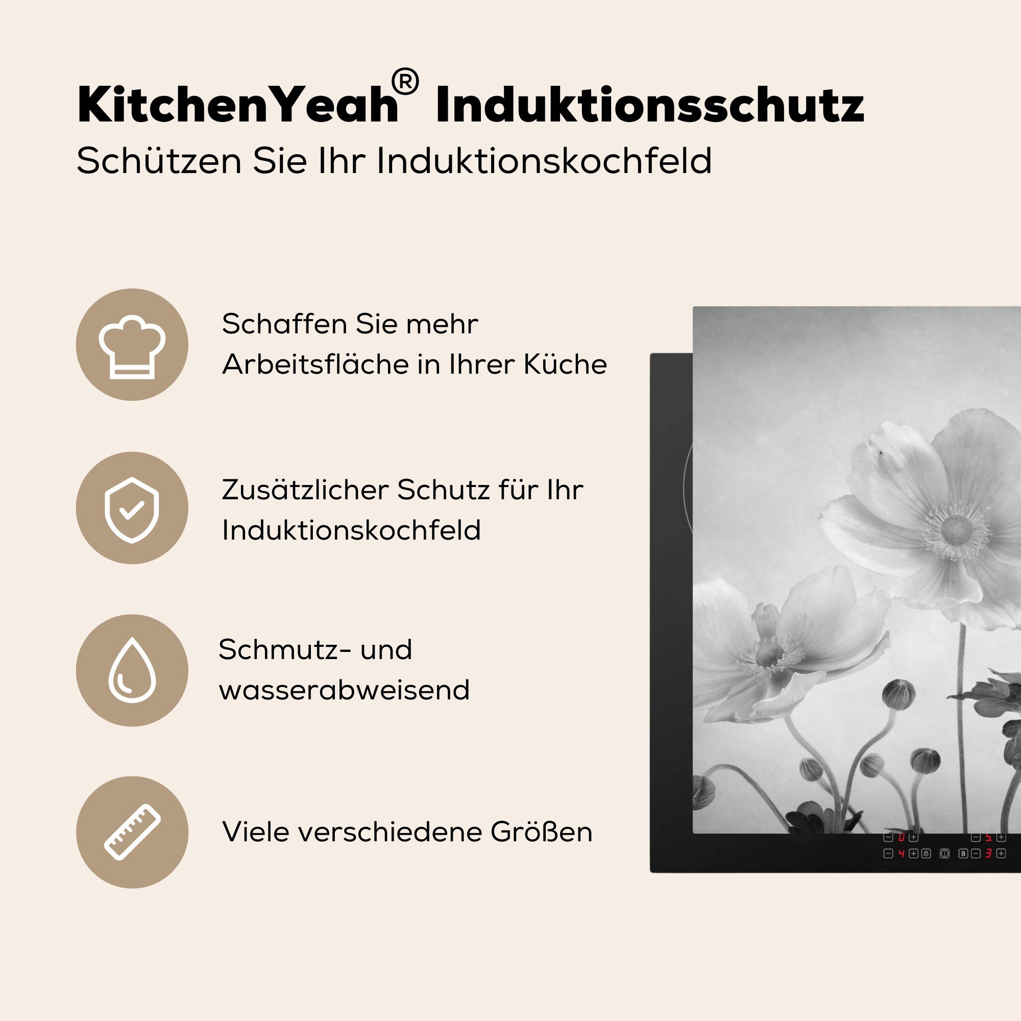 MuchoWow Herdblende-/Abdeckplatte Aquarell - Blumen - küche Vinyl, Ceranfeldabdeckung, für 78x78 (1 tlg), cm, Arbeitsplatte Stilleben
