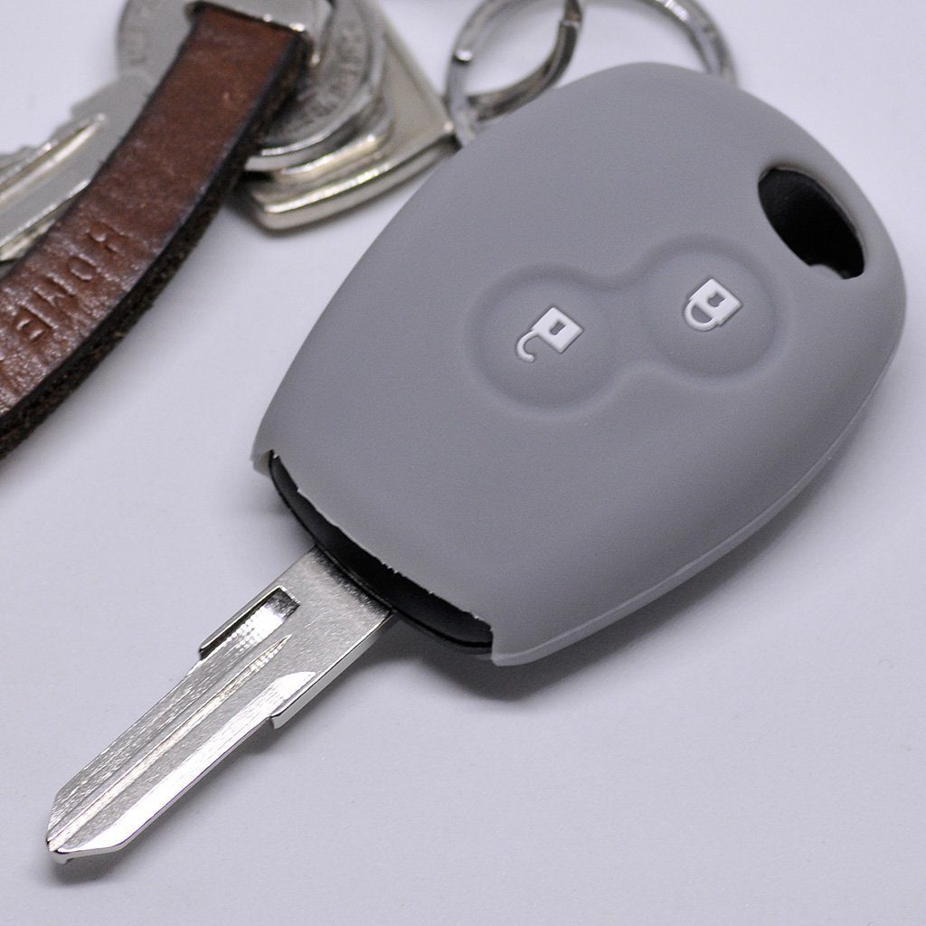 mt-key Schlüsseltasche Dokker Logan für Renault Schutzhülle Dacia Silikon Clio Twingo Softcase Autoschlüssel Duster Grau, Sandero Lodgy