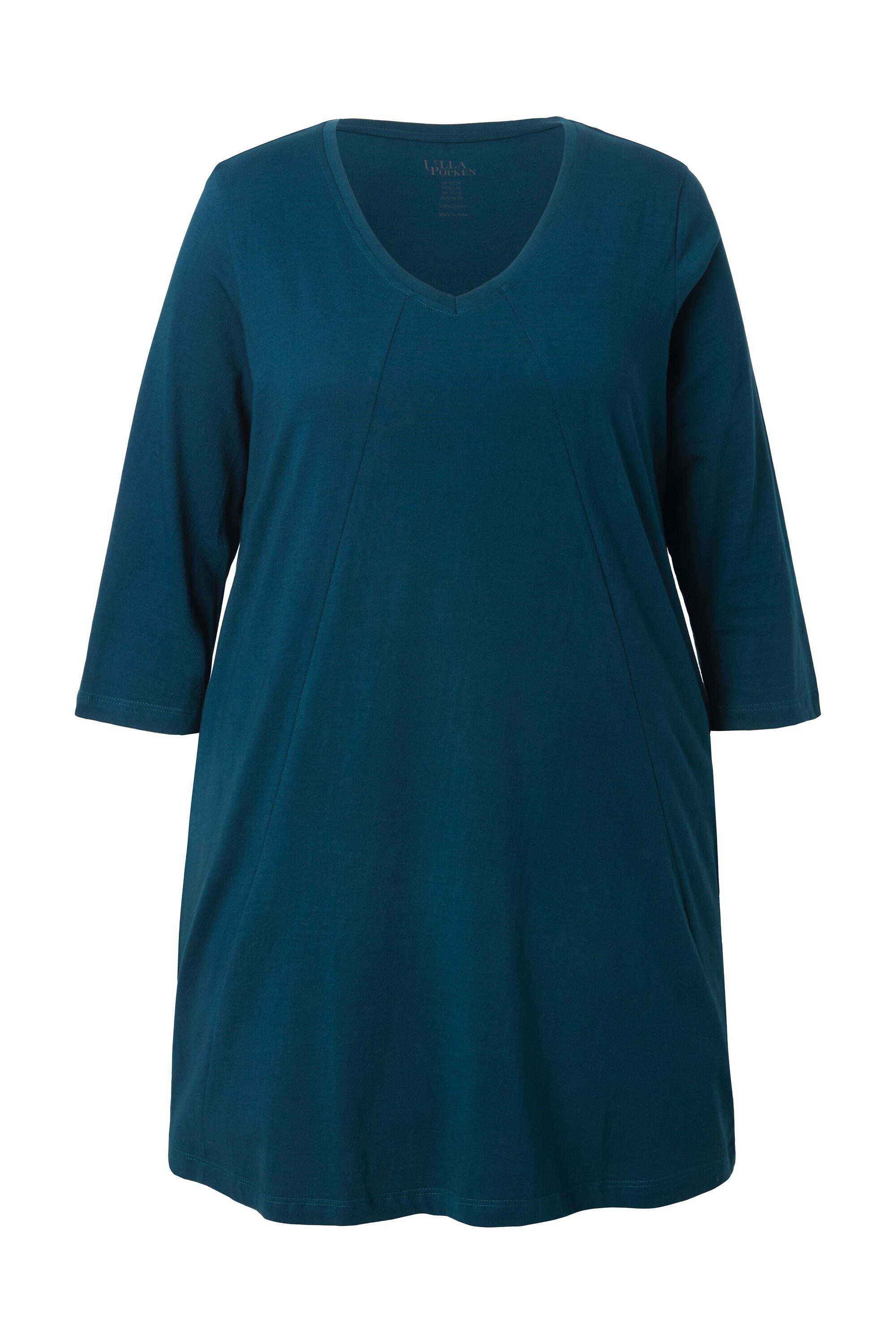 Ulla Popken Longshirt Longshirt Ziernähte A-Linie V-Ausschnitt 3/4-Arm günstig online kaufen