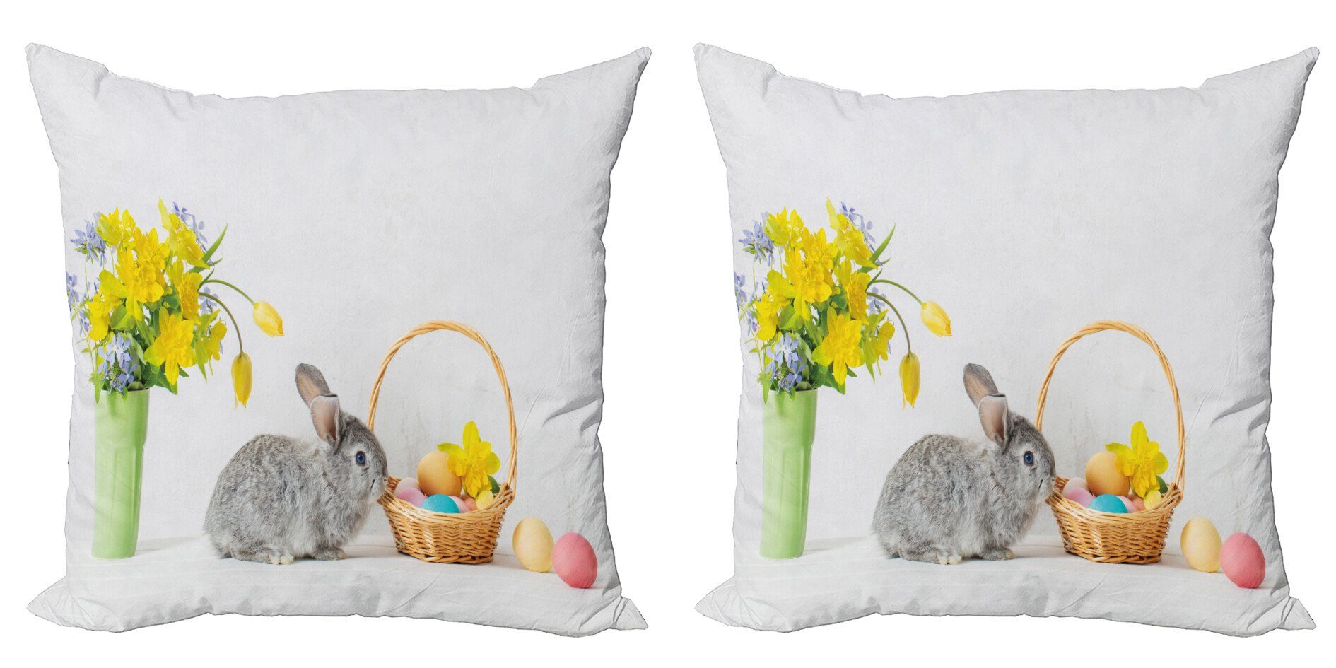 Kissenbezüge Modern Accent Doppelseitiger Digitaldruck, Abakuhaus (2 Stück), Osterhase Gefärbte Eier und Kaninchen