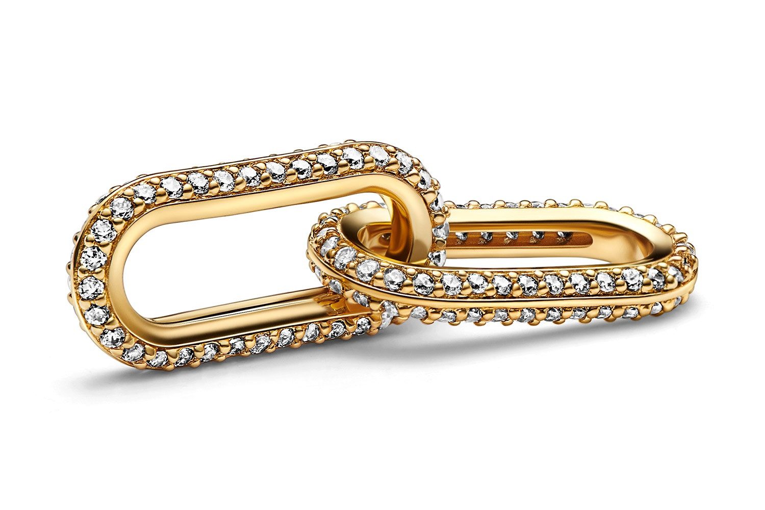 Pandora Kettenanhänger Doppeltes Verbindungselement Goldfarben Pavé Weiß