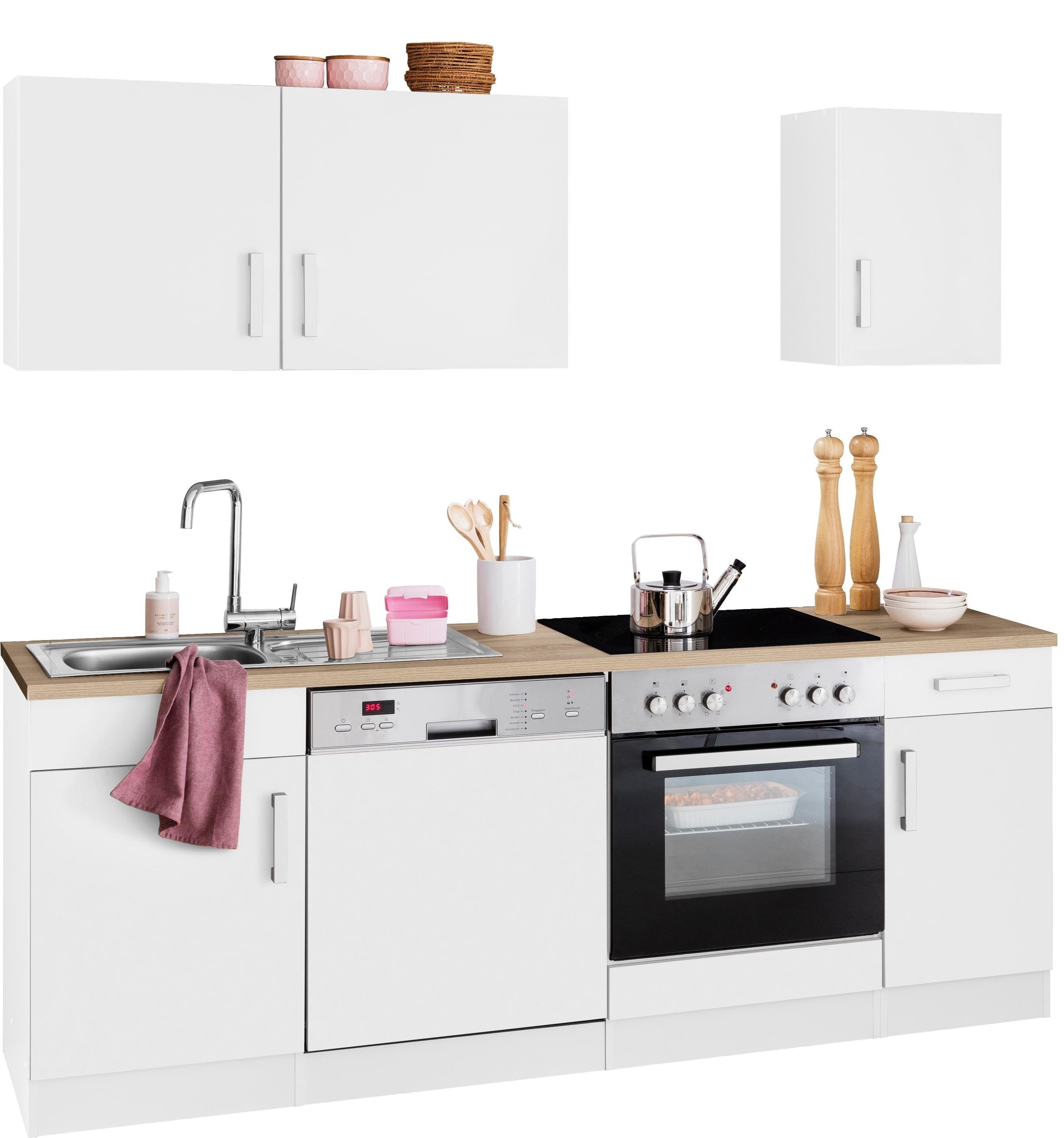 KOCHSTATION Küchenzeile KS-Gera, Breite 210 cm, wahlweise mit E-Geräten, mit Arbeitsplatte