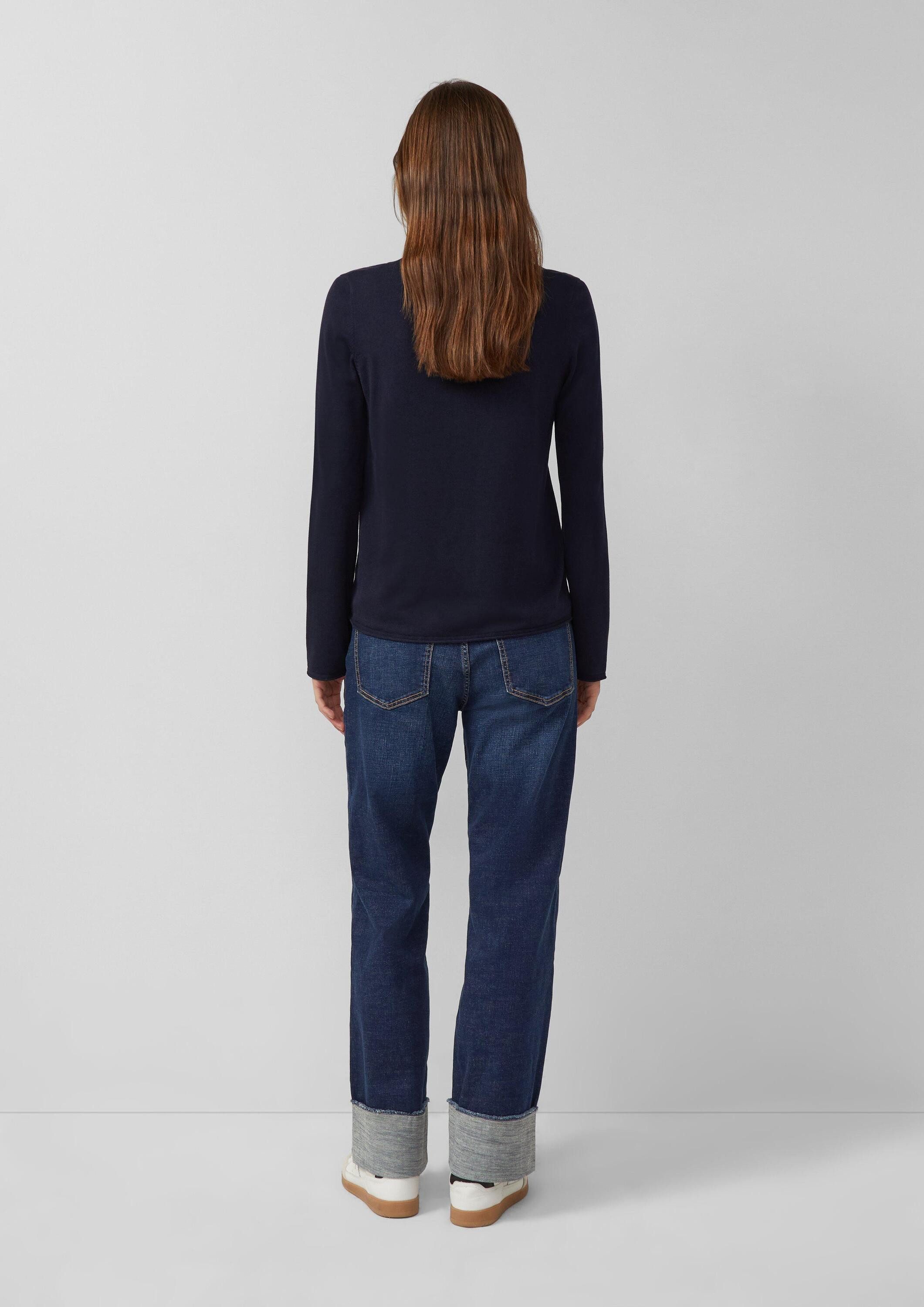 s.Oliver Longpullover Strickpullover Feinstrickpullover mit V-Ausschnitt und Rollkante am Saum