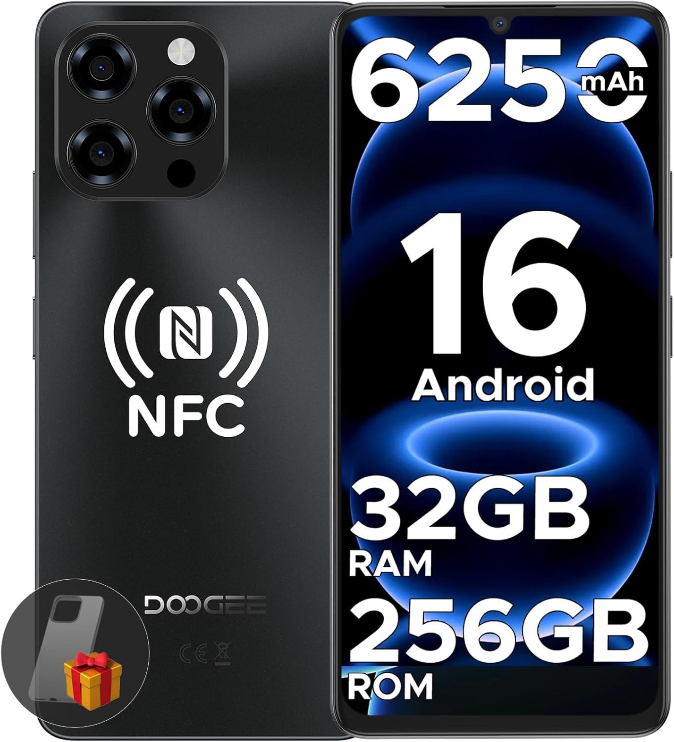 DOOGEE NOTE 58 PRO Android 16 Handy Ohne Vertrag, 256GB, 6250mAh, 90Hz Smartphone (6.75 Zoll, 256 GB Speicherplatz, 16 MP Kamera, 6.75" HD+, 16MP+8MP Kamera, Dual SIM, NFC, 4G, Fingerabdruck)