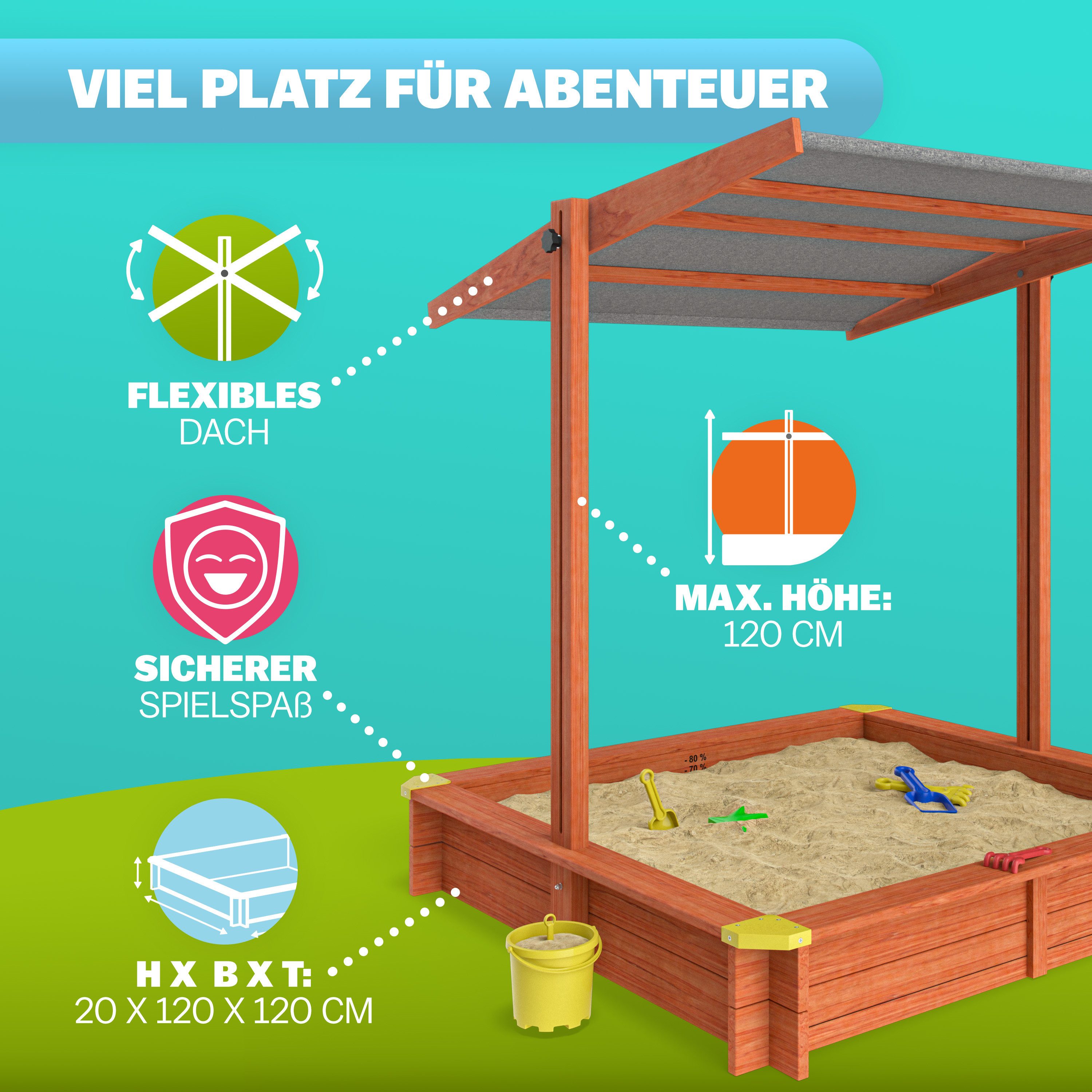 Spielwerk Sandkasten Sami, mit Dach 120x120cm Imprägniertes Holz Füllstand günstig online kaufen