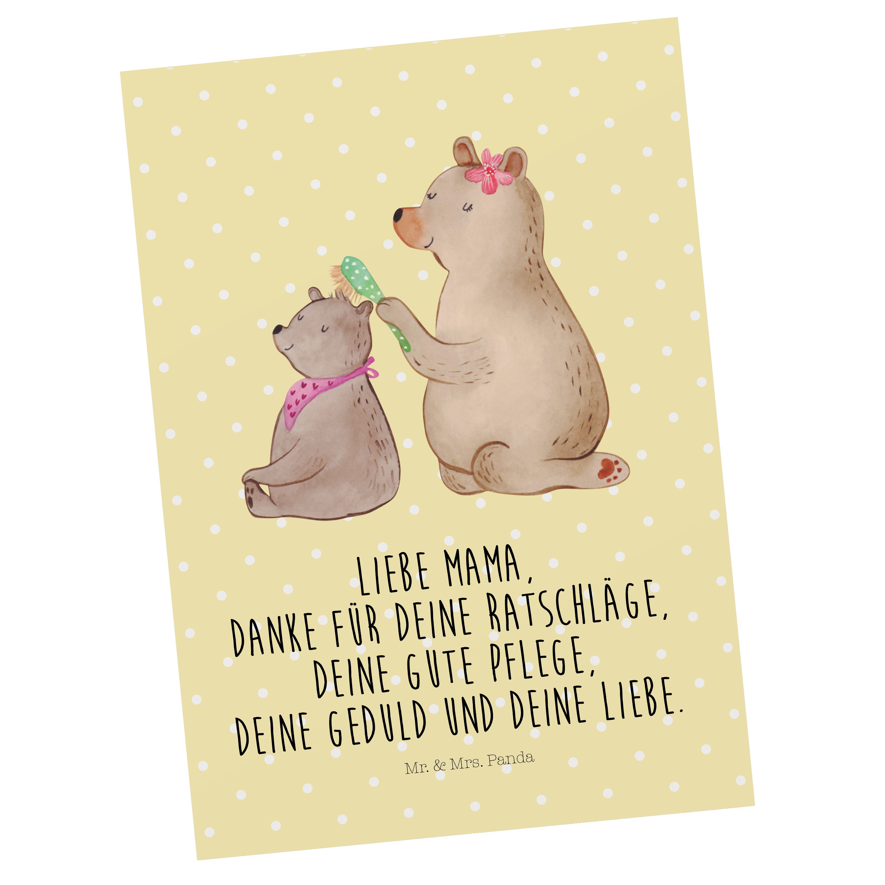 Mr. & Mrs. Panda Postkarte Bär mit Kind - Gelb Pastell - Geschenk, Muttertag, Vatertag, Einladun | Grußkarten