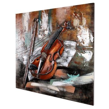 Home4Living Metallbild Wandbild Unikat Relief Geige 3D-Optik 100x100cm, Violine, 3D Effekt