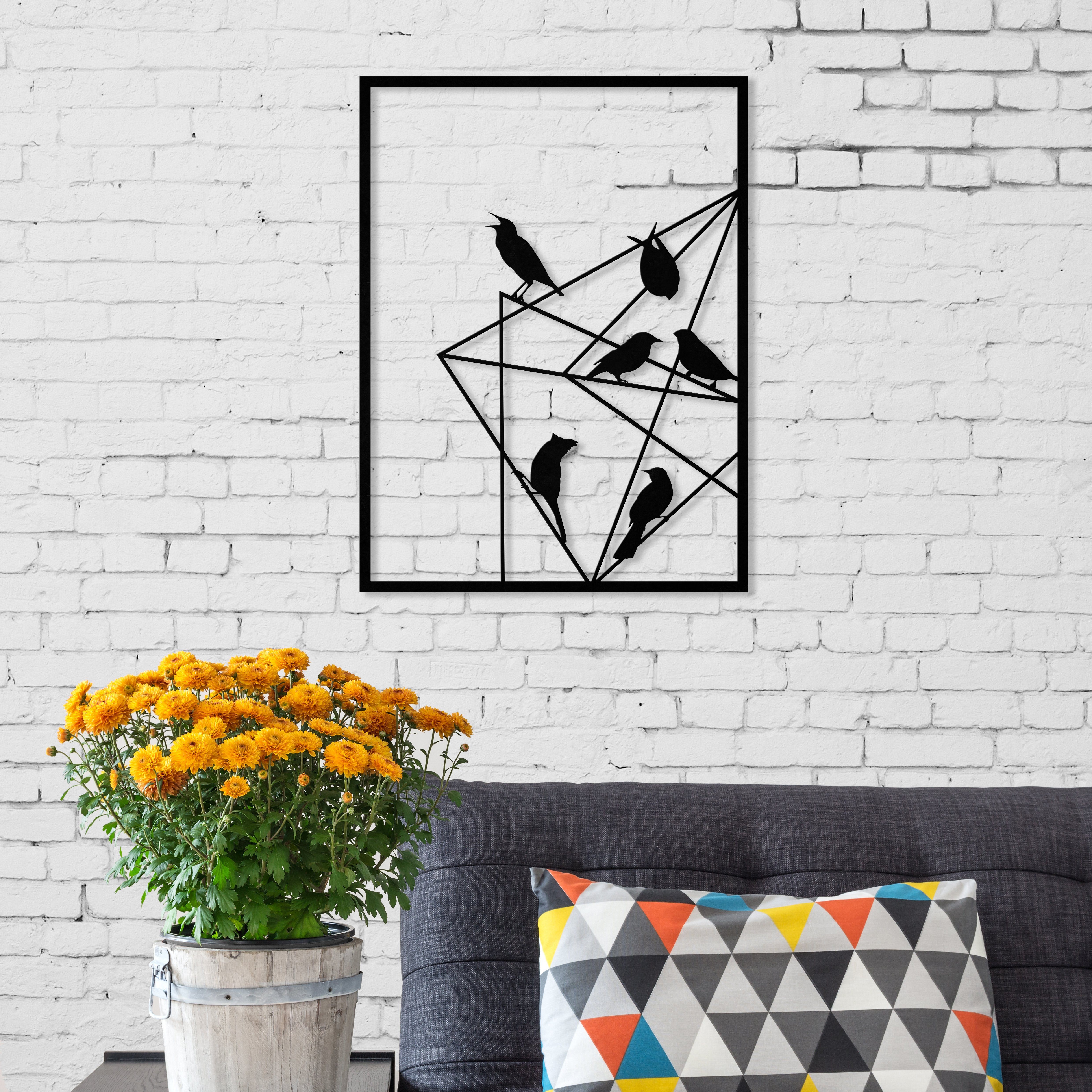 Wanddekoobjekt Metall Nr.11 Vögel auf Draht 37 x 49 x 1.5 cm