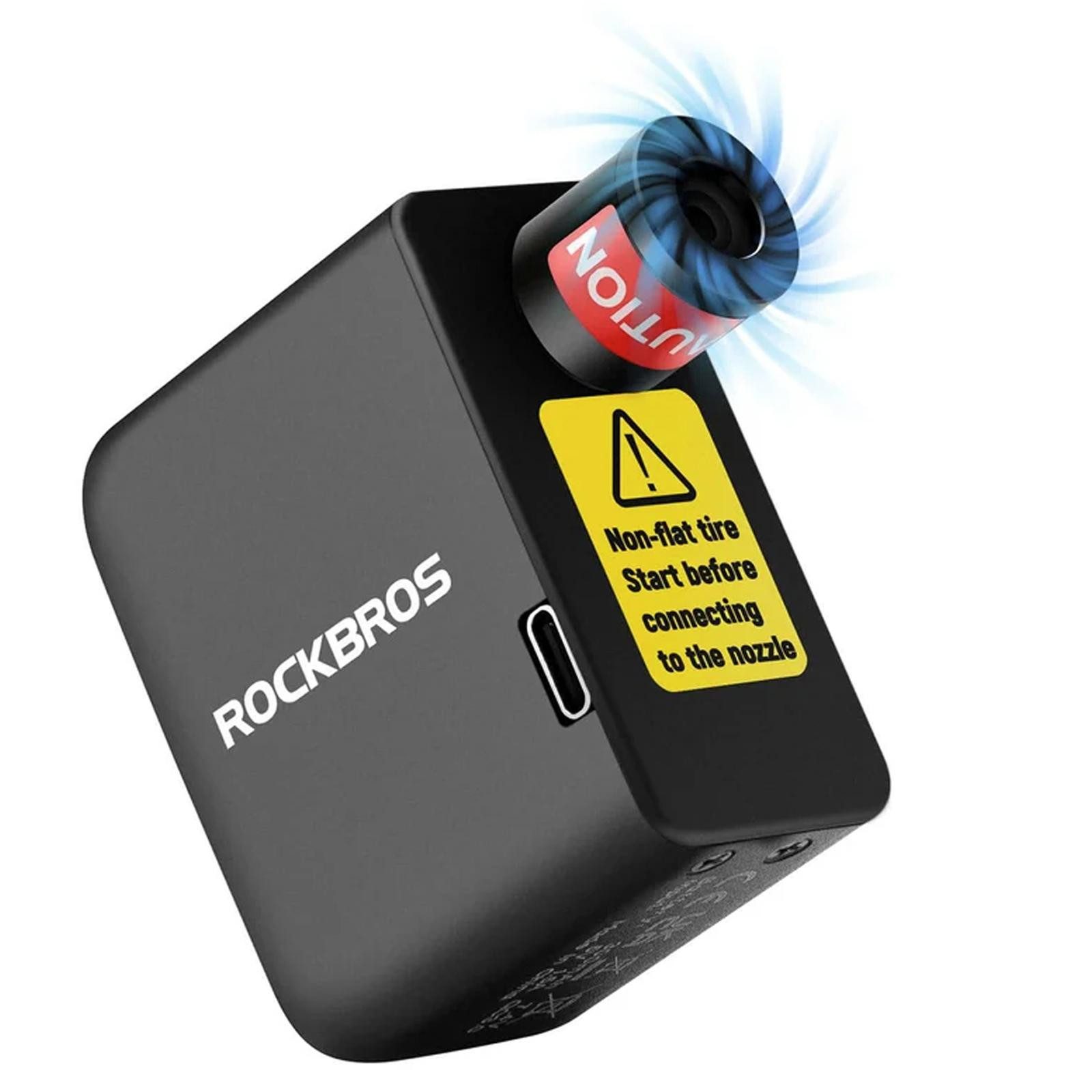ROCKBROS Luftpumpe elektrisch Fahrrad Akku mini Pumpe 100 PSI USB C, Luft-Pumpe für Presta und Schrader Ventile