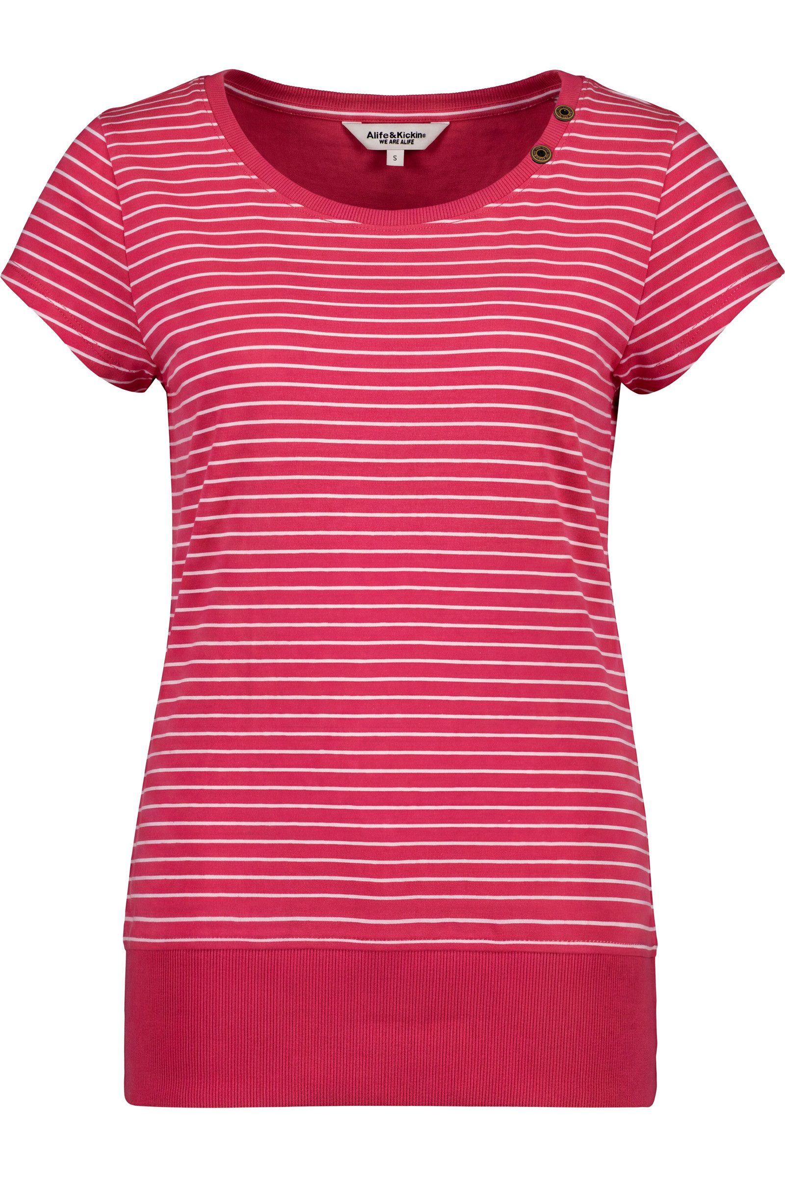 Alife & Kickin Damen AdelineAK P Kurzarmshirt, Shirt Kurzarm mit feinem Streifenmuster, Scoop-Neck und Rippbund