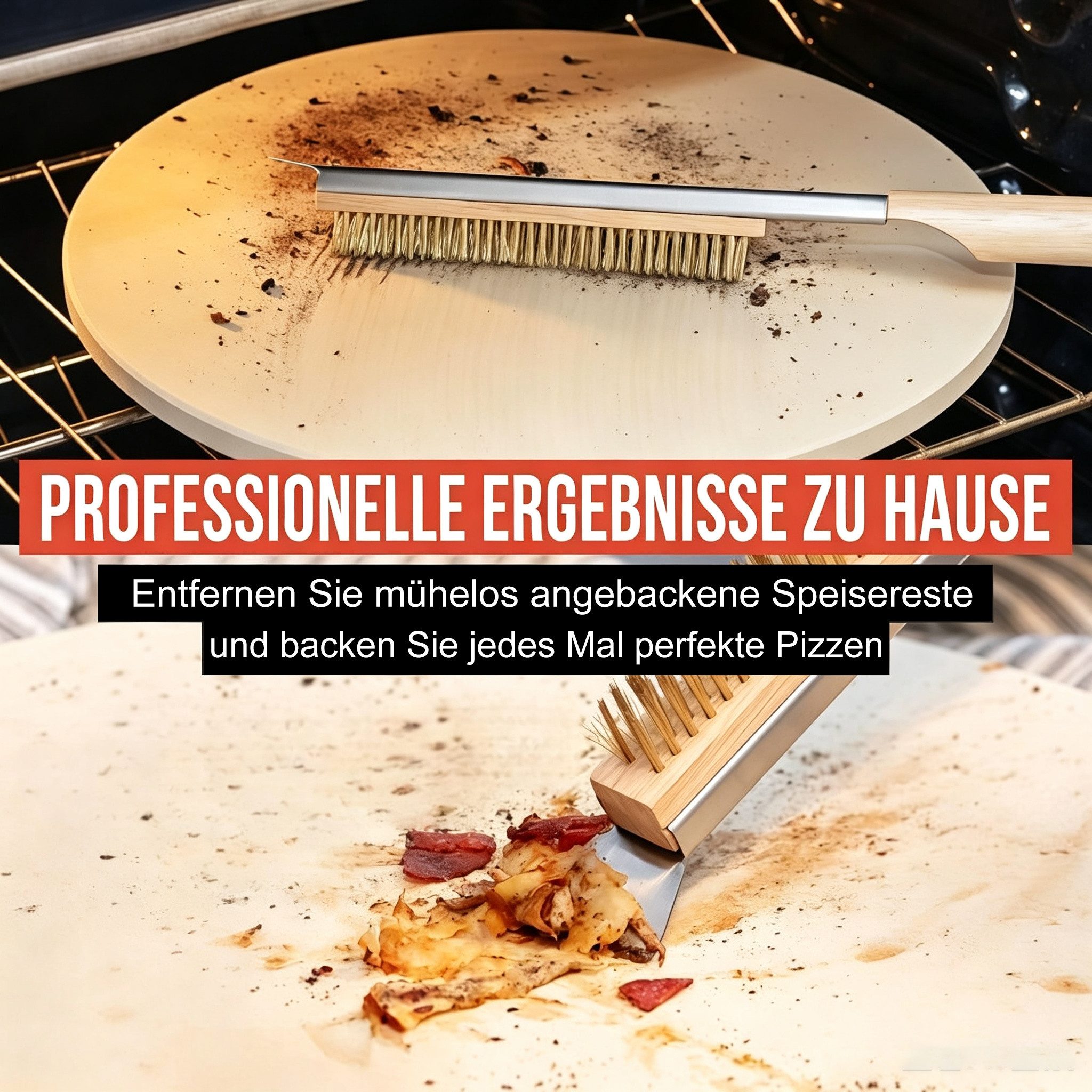Vornix Grillbürste mit Schaber und langem Holzgriff, 56cm BBQ-Reinigungsbürste, (mit robusten Metallborsten und Aufhängeschlaufe für Grillrost, Fugen, Herdplatten, Metall & Stein, mit Aufhängeöse für Werkstatt und Küche)