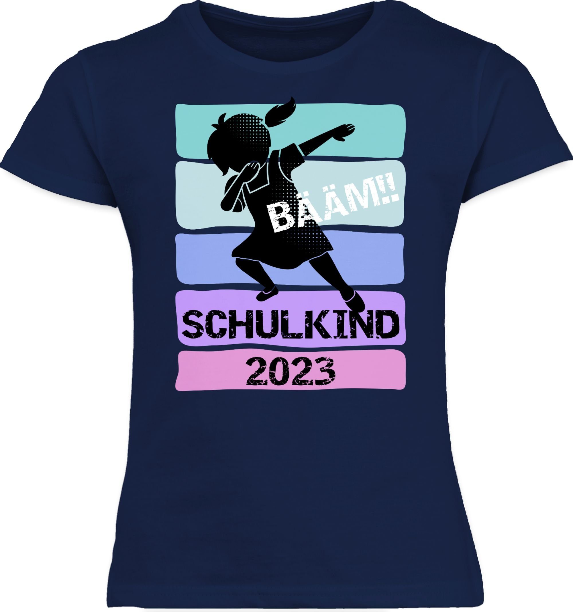 Shirtracer T-Shirt Bääm!! Schulkind 2023 Mädchen Einschulung Mädchen 2 Navy Blau