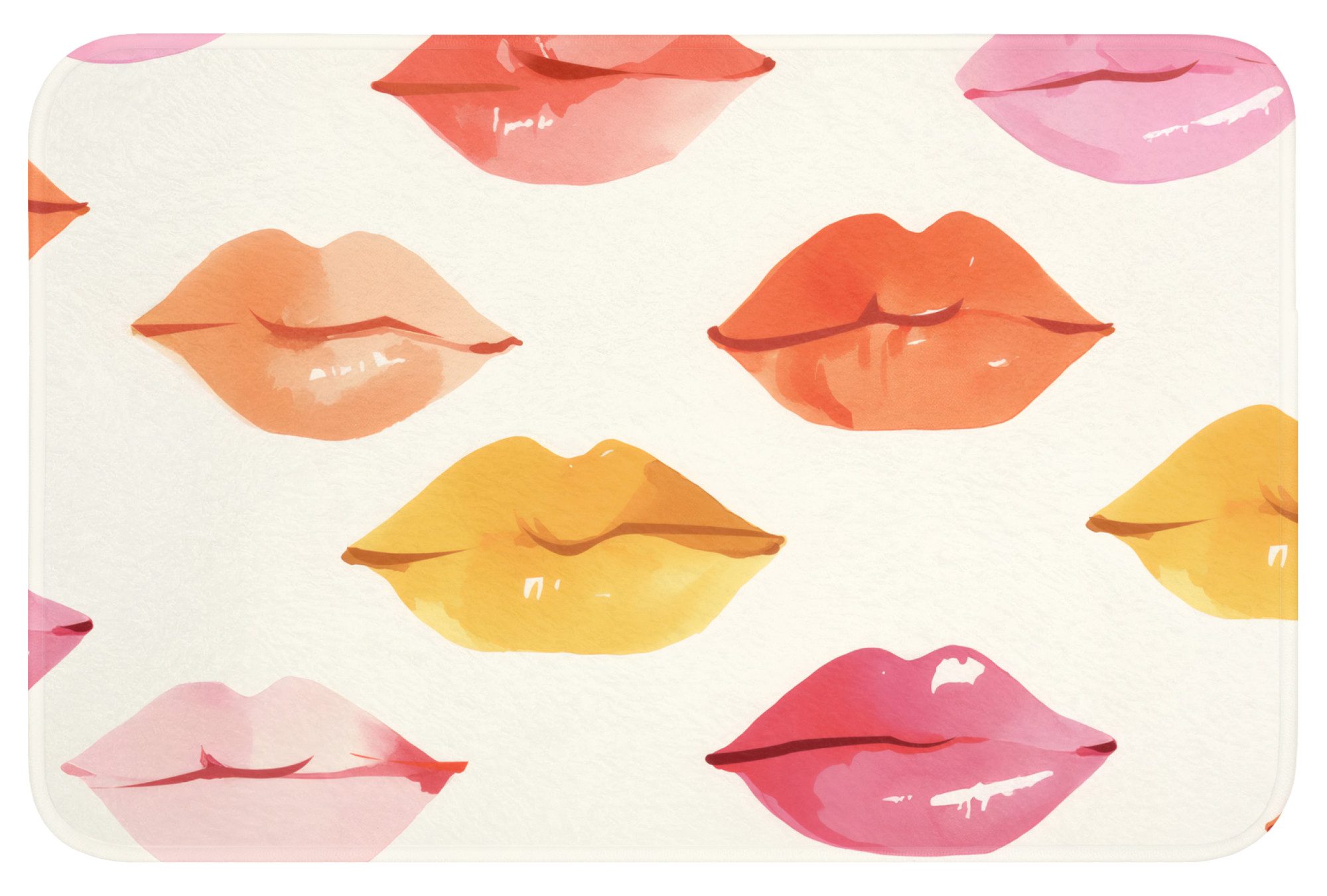 OnlyWow Badematte Lippen - Bunt - Glänzend, Höhe 10 mm, Polyester, Rechteckig, Badezimmerteppich, Badteppich, Rutschfest, Badvorleger, Waschbar