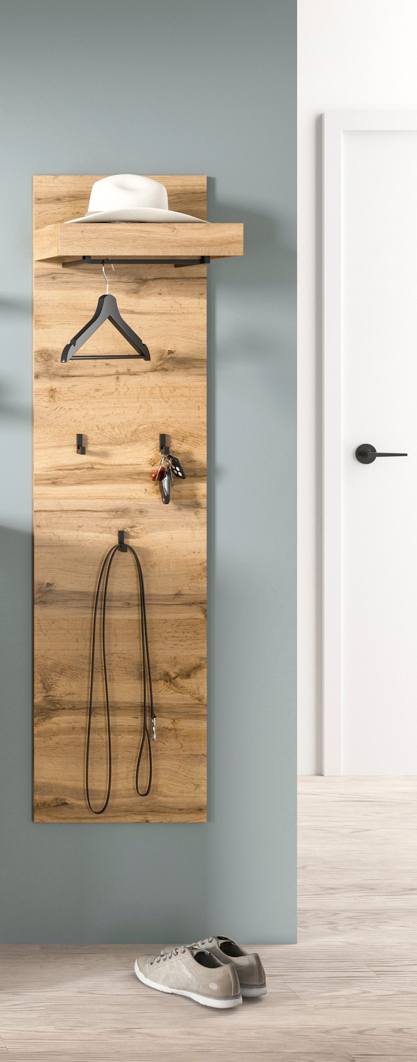 OTTO home Garderobenpaneel MAMBO, TOPSELLER!, Höhe 150cm, 3 Haken, Ablageboden, Garderobenstange (1 St., individuell mit weiteren Artikeln der Serie MAMBO kombinierbar), Paneel, Garderobe, Flur, Diele, Hakenleiste