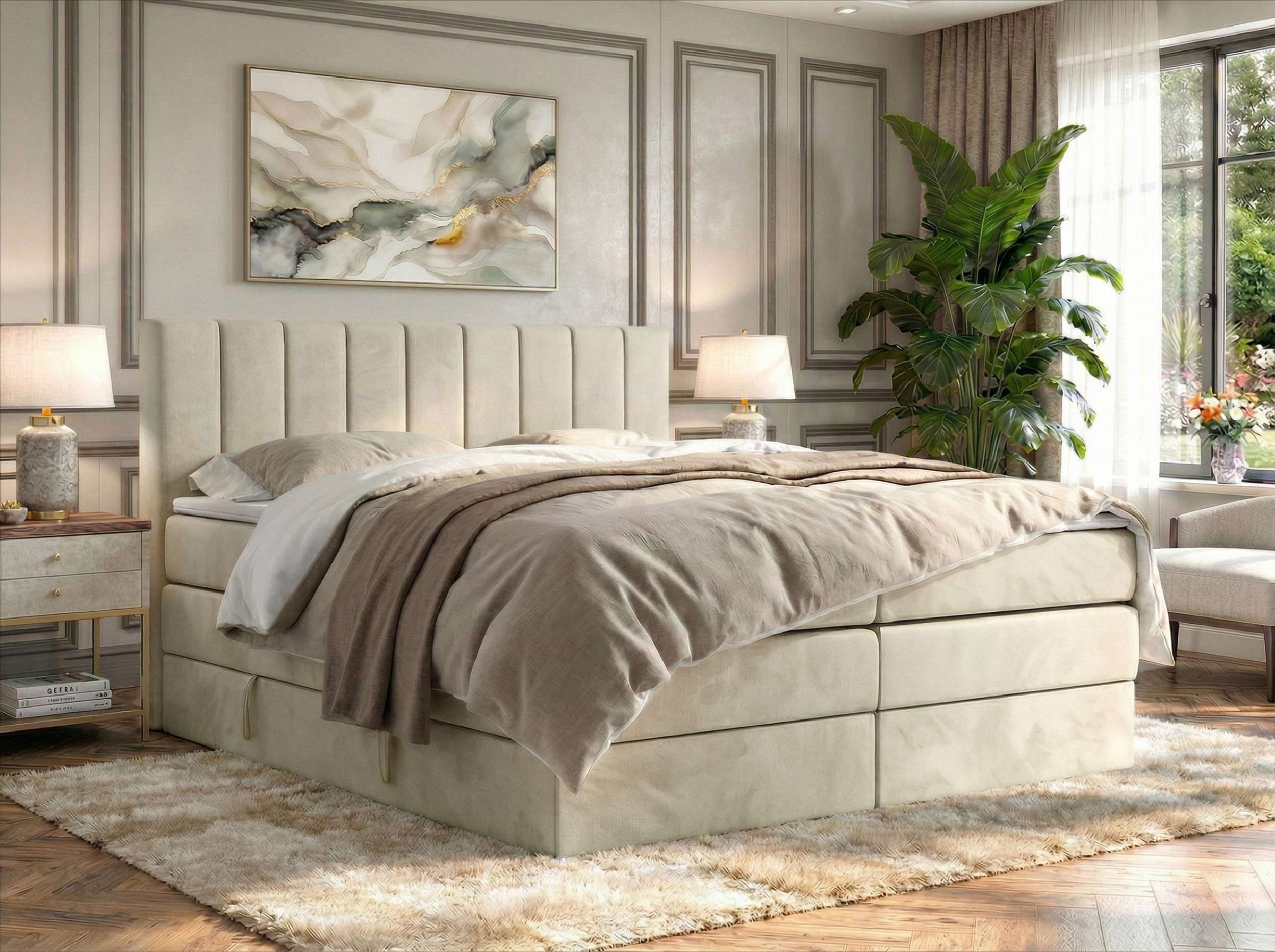 MKS MÖBEL Boxspringbett ALVER KING (Set, Topper T25/Visco, T30-Schaum, Doppelbett mit Stauraum und Topper), Polsterbett mit Bettkasten, Multipocket + Pocket Premium Matratz