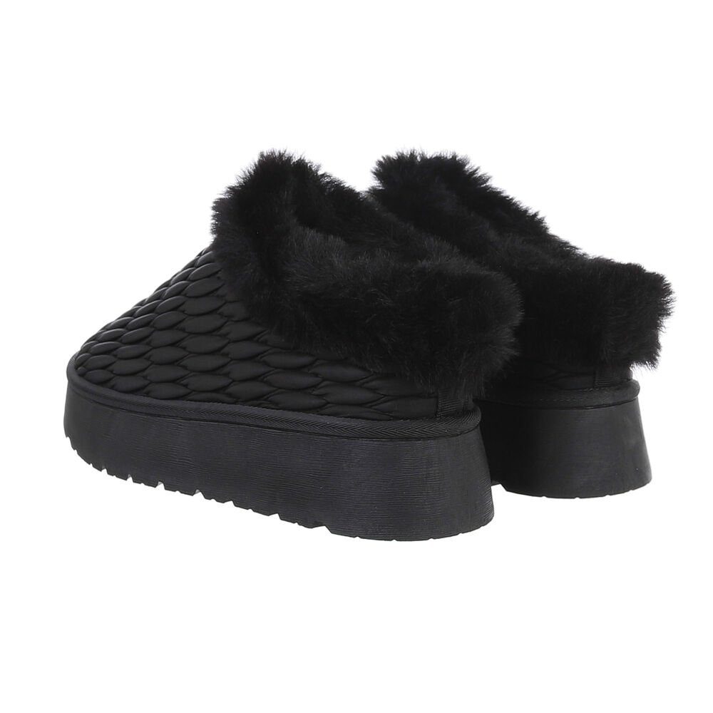 Ital-Design Damen Hausschuhe Freizeit Snowboots Flach Plateaustiefeletten in Schwarz