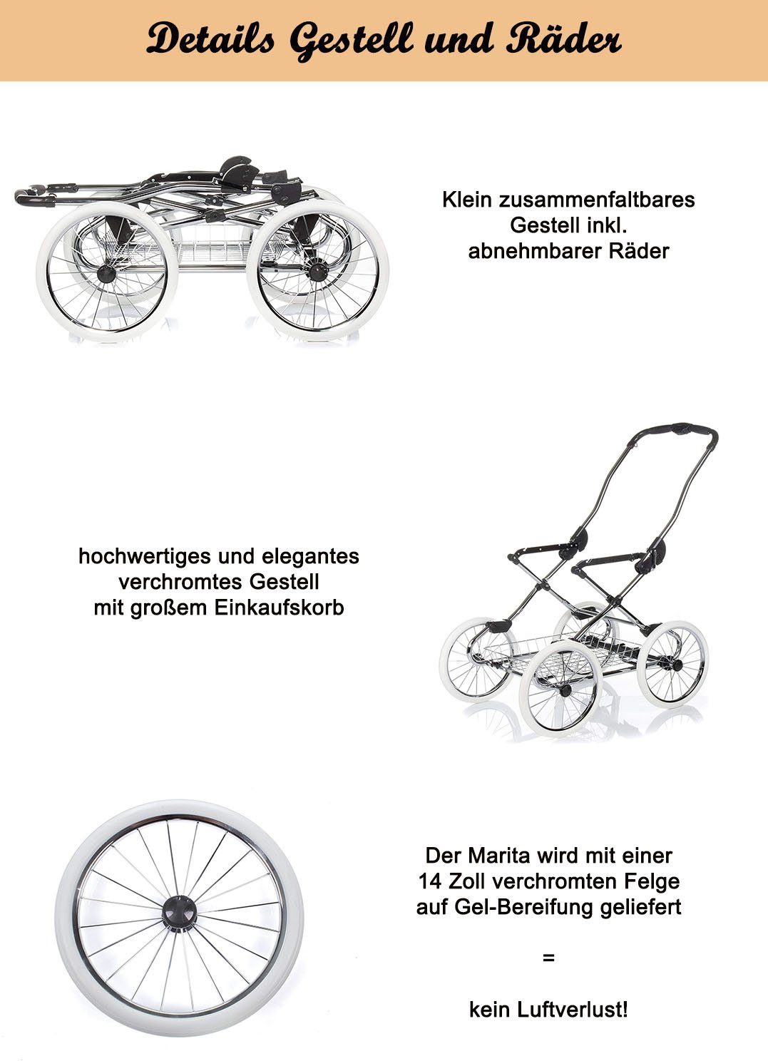 - 11 in Marita Kombi-Kinderwagen Roan 1 Designs 2 4 Grau (P-195) - Teile in