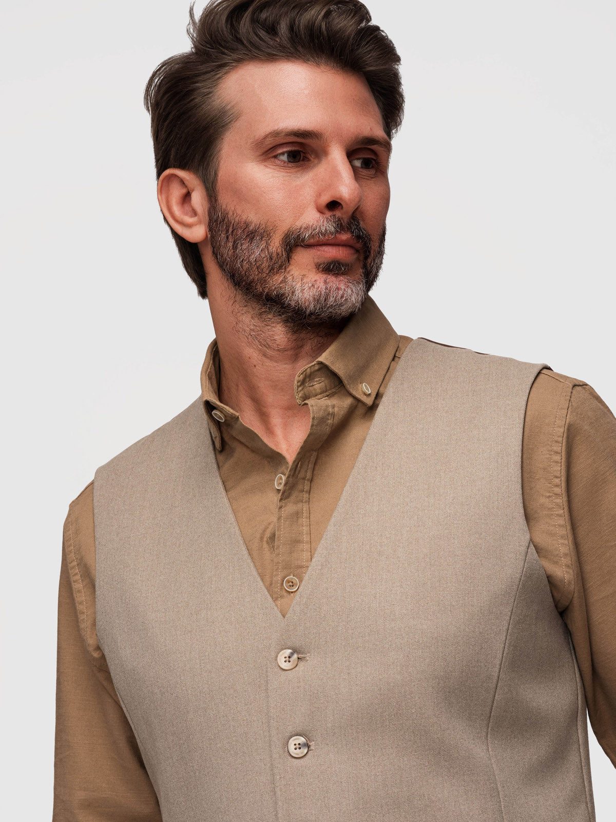OMBRE Anzugweste Herren Anzugweste Slim Fit Elegant mit Stretch Beige L (kein Set, 1-tlg) Verstellbarer Rücken