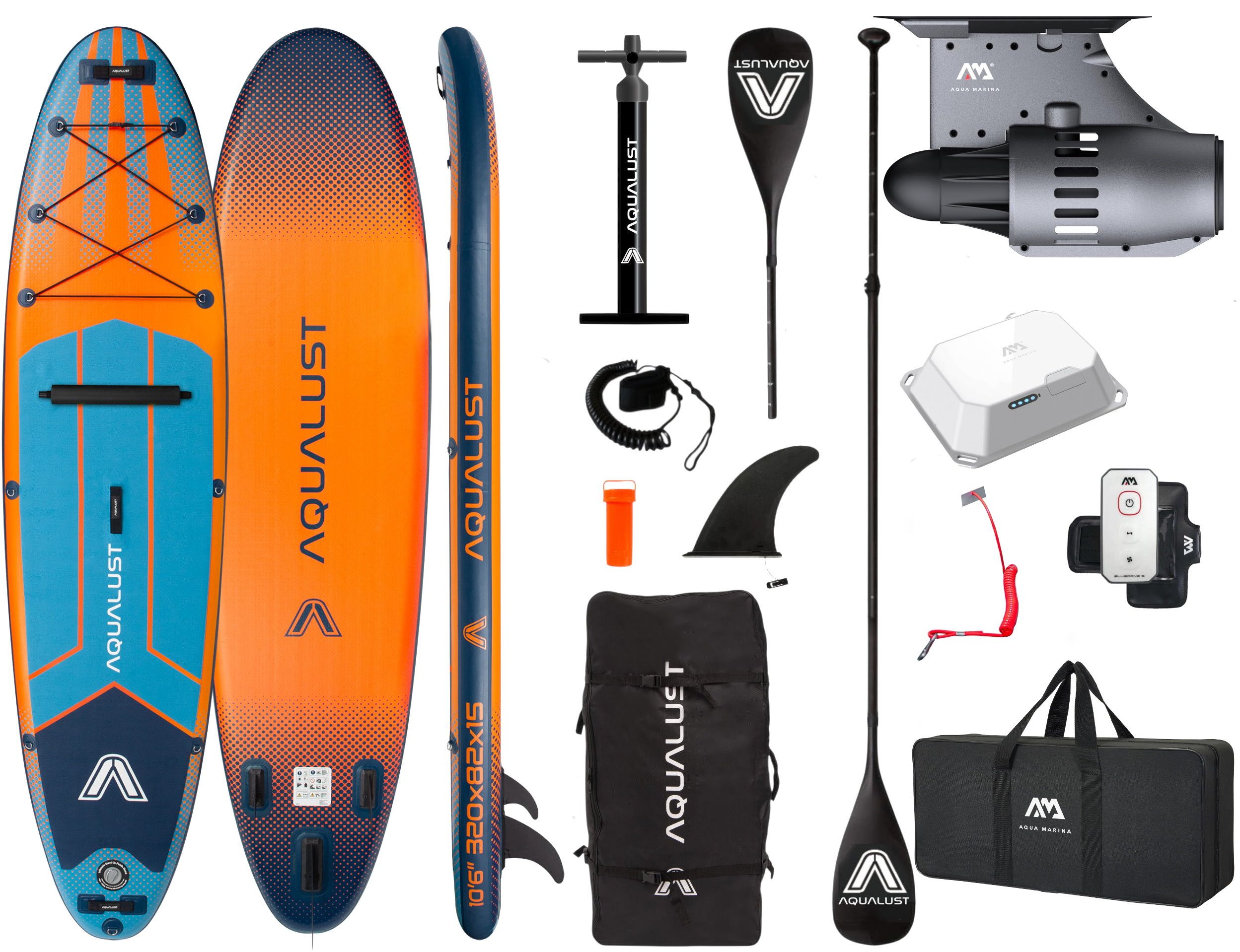 Aqualust SUP-Board AQUALUST 10.6 SUP BOARD 320 cm Set mit Aqua Marina BlueDrive S Motor