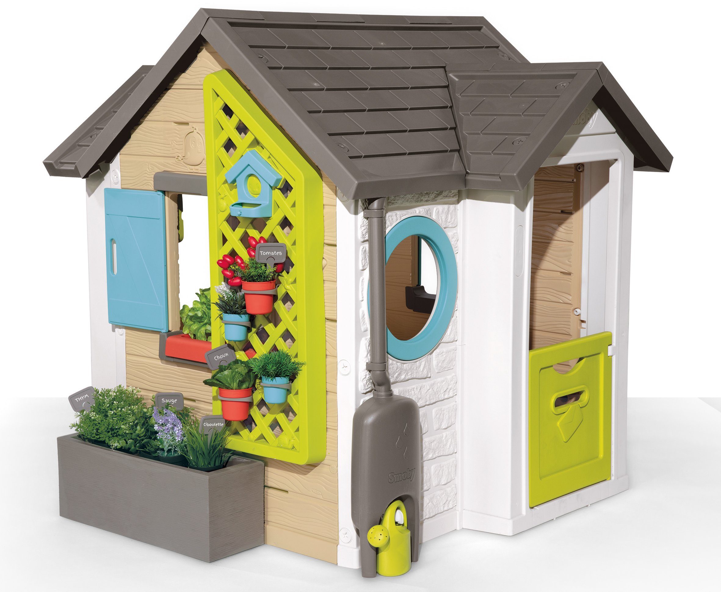 Smoby Spielhaus Gartenhaus, Made in Europe, UV-stabiler Kunststoff mit  schicker Holz- und Steinoptik