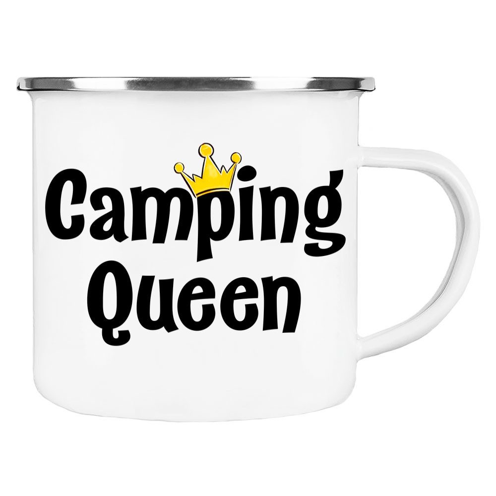 Cadouri Tasse CAMPING QUEEN Camping Emaille Tasse, Campingtasse, Metall, Campingbecher, Kaffeetasse für Camper, handgefertigt, Geschenk, 300 ml