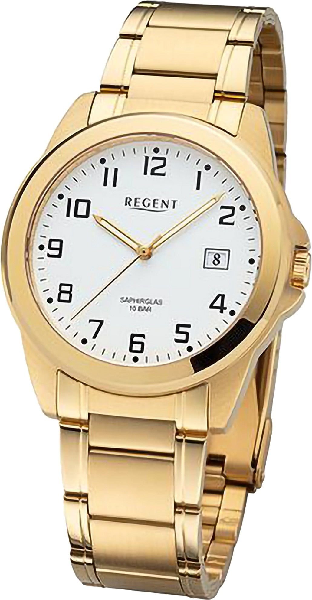 Regent Quarzuhr 40mm), Herren extra Herren groß Armbanduhr Regent Armbanduhr Metallarmband Analog, (ca. rund