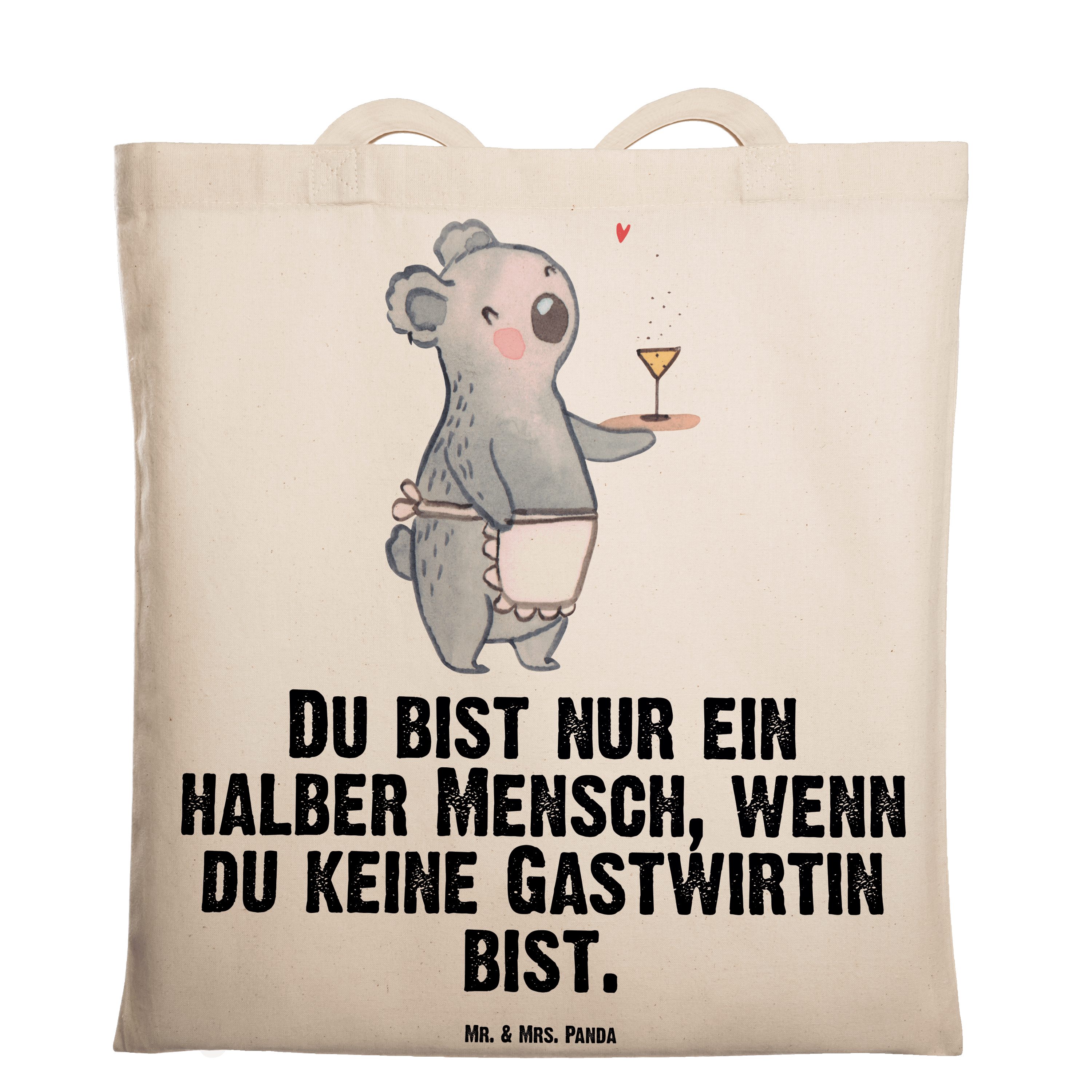 Mr. & Mrs. Panda Tragetasche Gastwirtin mit Herz - Transparent - Geschenk, Kneipe, Beuteltasche, E (1-tlg)