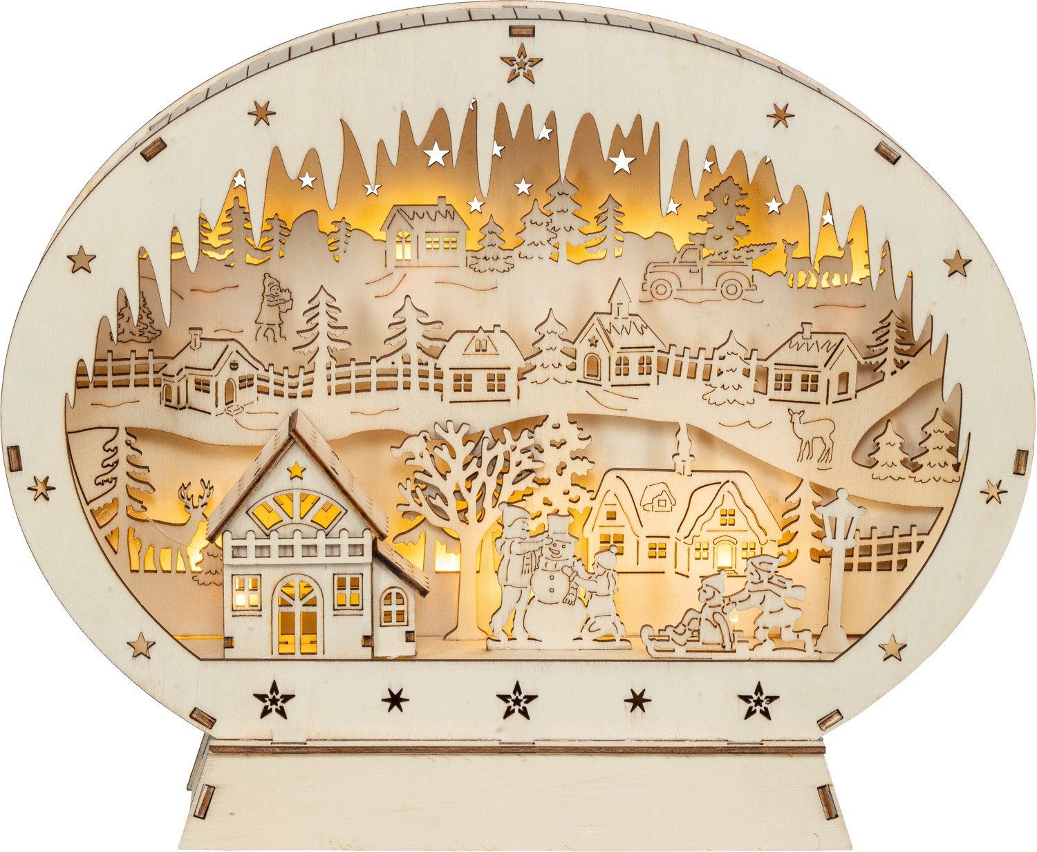 HGD Holz-Glas-Design LED x Winter Batteriebetrieb mit Lichterbogen LED-Diorama für Maße Timer, 35,5 in 10 Stadt 45 der cm x ca