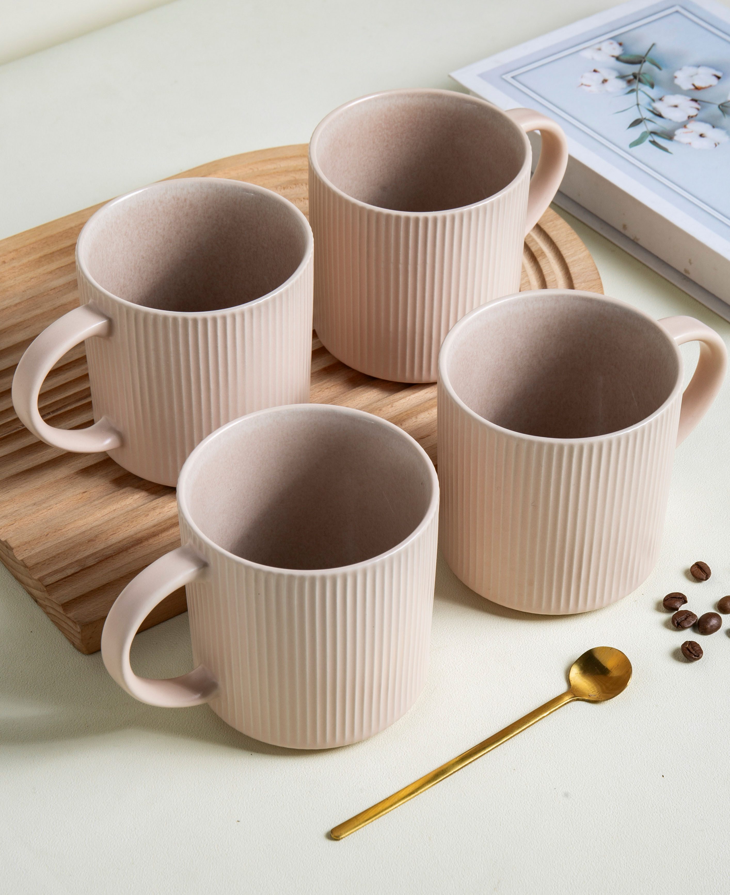 OTTO home Becher Kaffeebecher Ylvii, 6er Set, 6-tlg., Steinzeug, Riffeloptik, spülmaschinenfest und mikrowellengeeignet, 460 ml