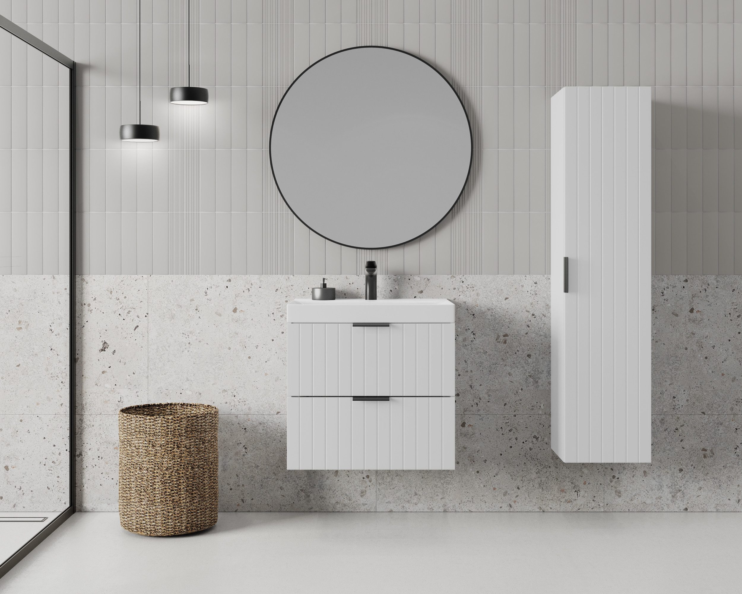 welltime Waschtisch HARMONY mit Waschbecken, Breite 60 oder 80cm, modernes Design, Schrank mit 2 Schubladen, Soft-Close-Function, Paneeloptik