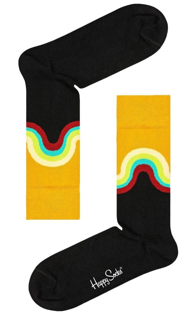 Happy Socks Socken Tagessocke Crew Jumbo Wave Sock schwarz/gelb - 1 Paar